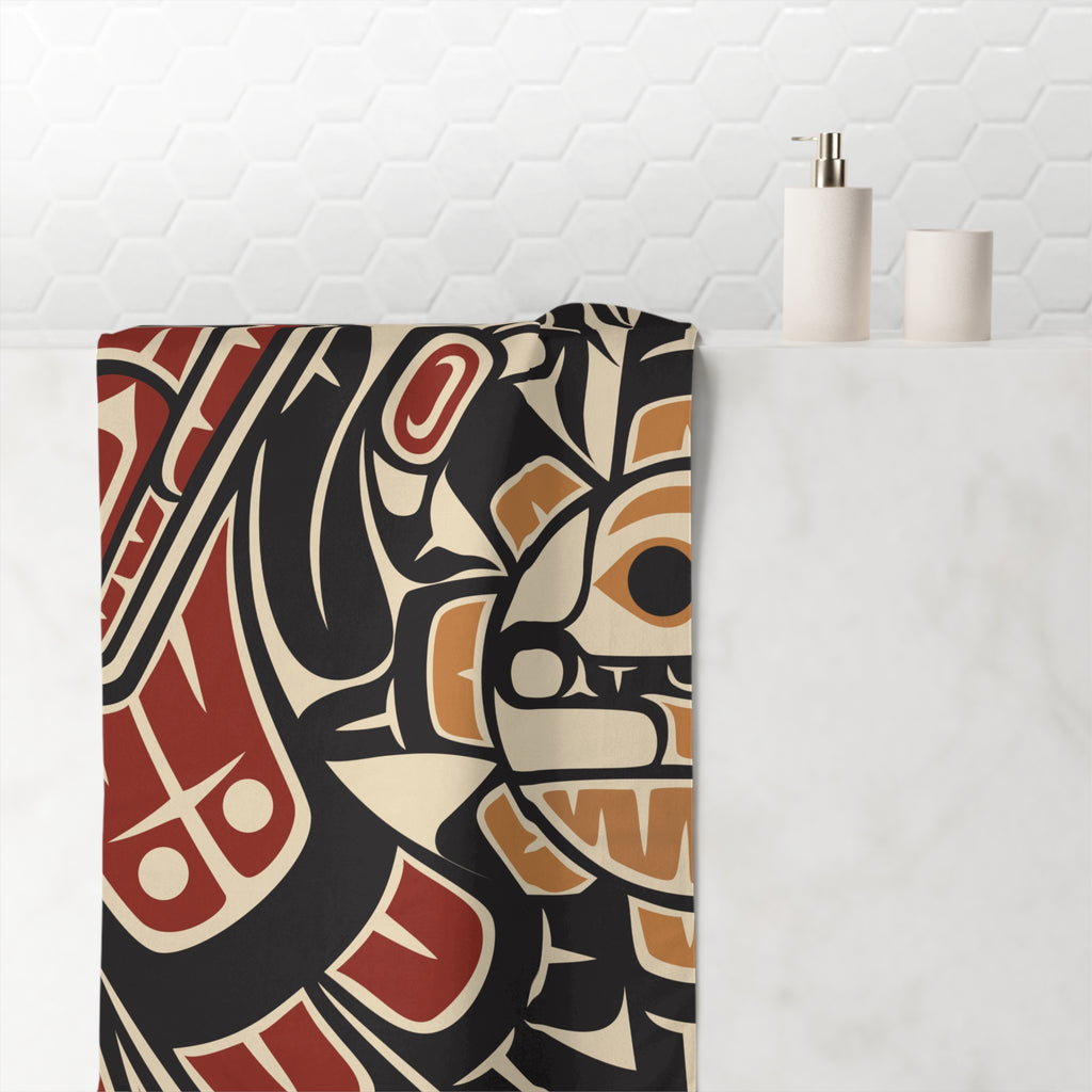 Mink-Cotton Bath Towel - Classic Tribal Raven Print - Northern Spiritlines™