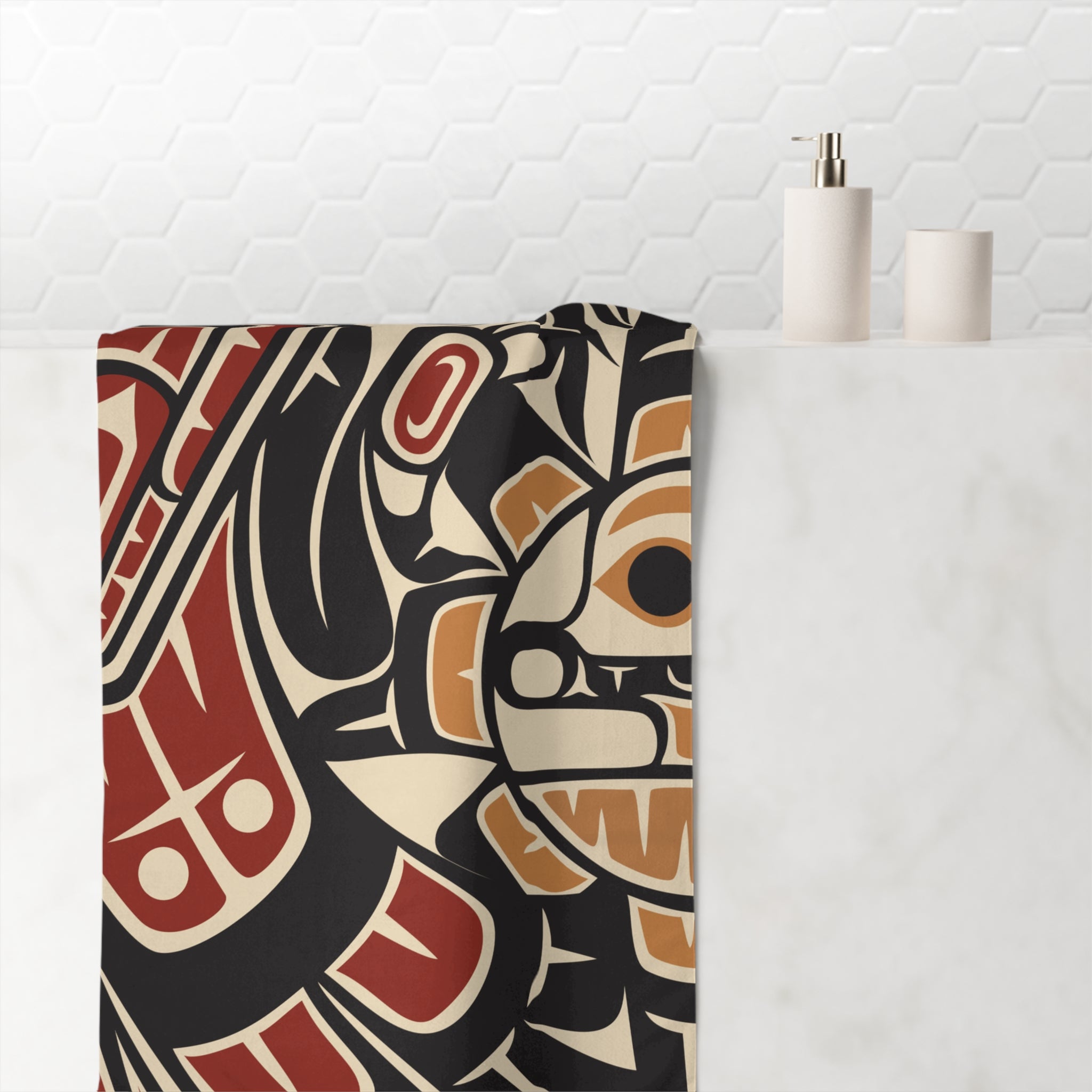 Mink-Cotton Bath Towel - Classic Tribal Raven Print - Northern Spiritlines™