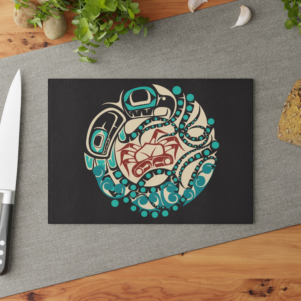 Glass Cutting Board - Classic Tribal Octopus Print - Northern Spiritlines™