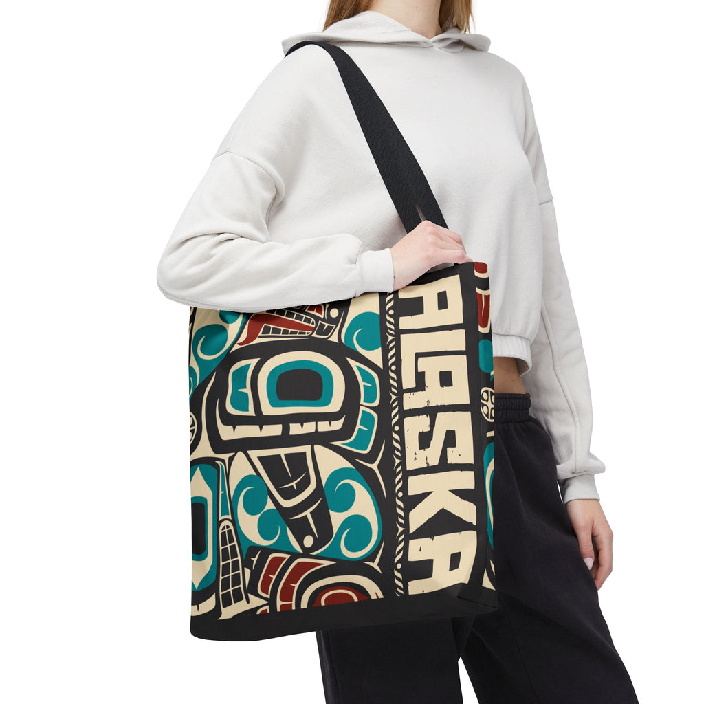 Canvas Tote Bag - Style No. 1 Rustic Alaska Tribal Orca - AK State Line™