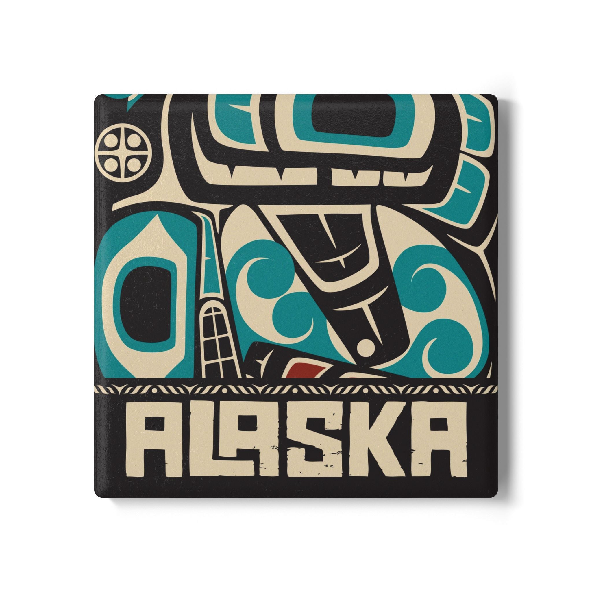 Ceramic Coaster - Rustic Alaska Tribal Orca - AK State Line™ Collection