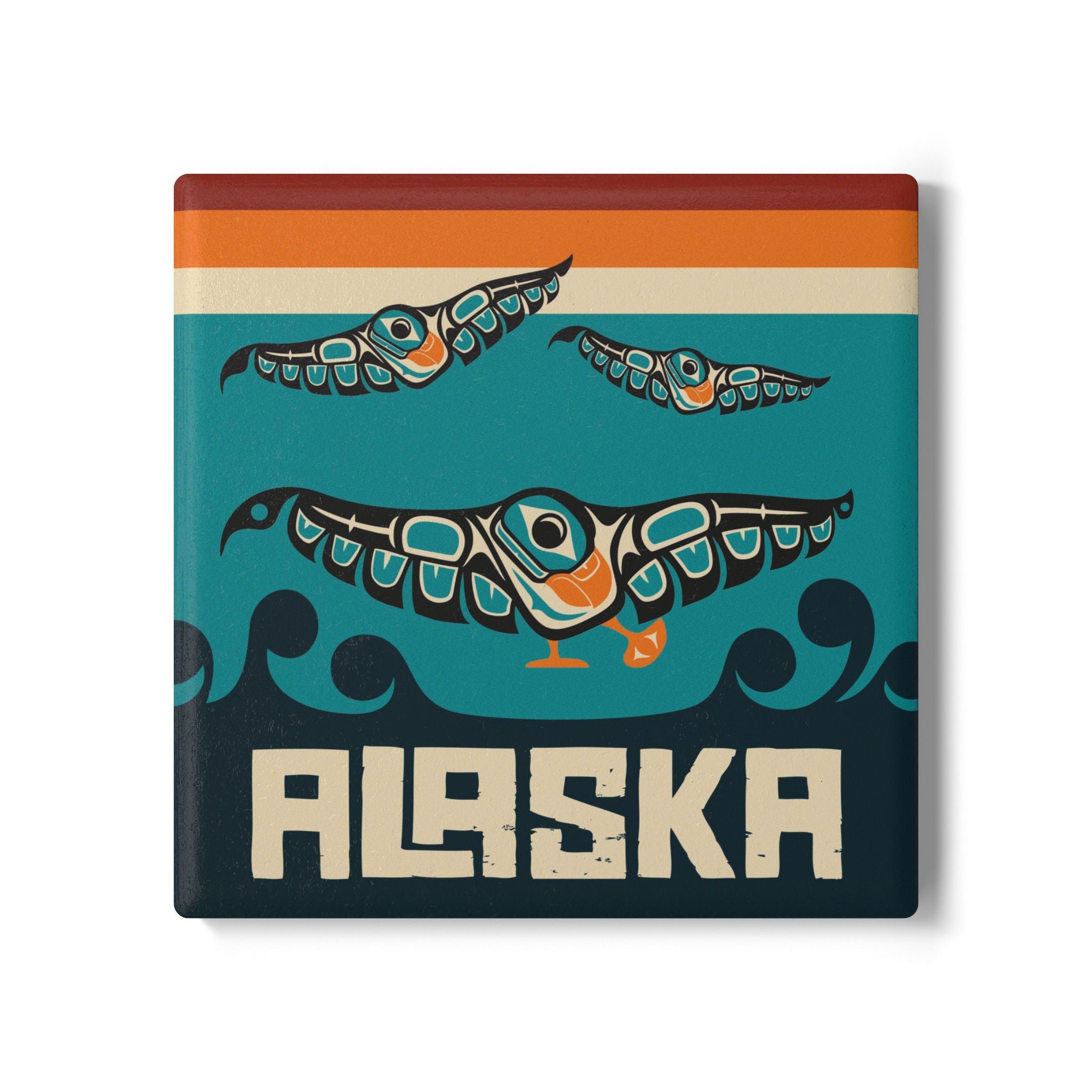 Ceramic Coaster - Rustic Alaska Tribal Puffin - AK State Line™ Collection