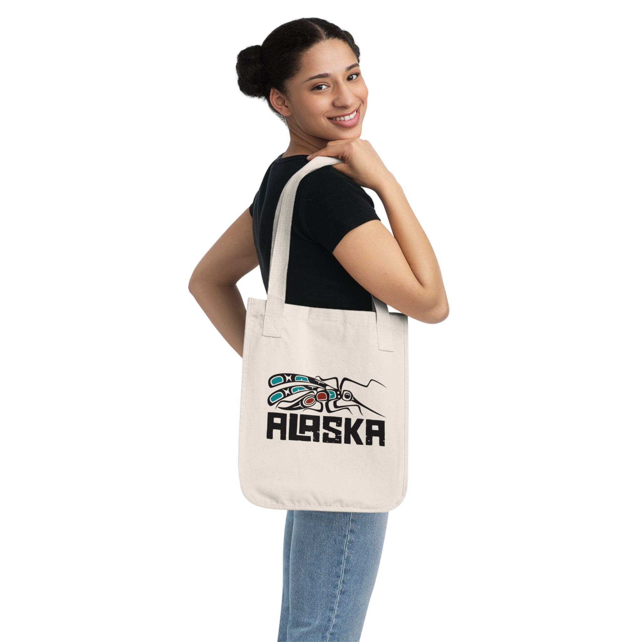 Organic Canvas Tote Bag - Rustic Alaska Tribal Mosquito - AK State Line™ Collection