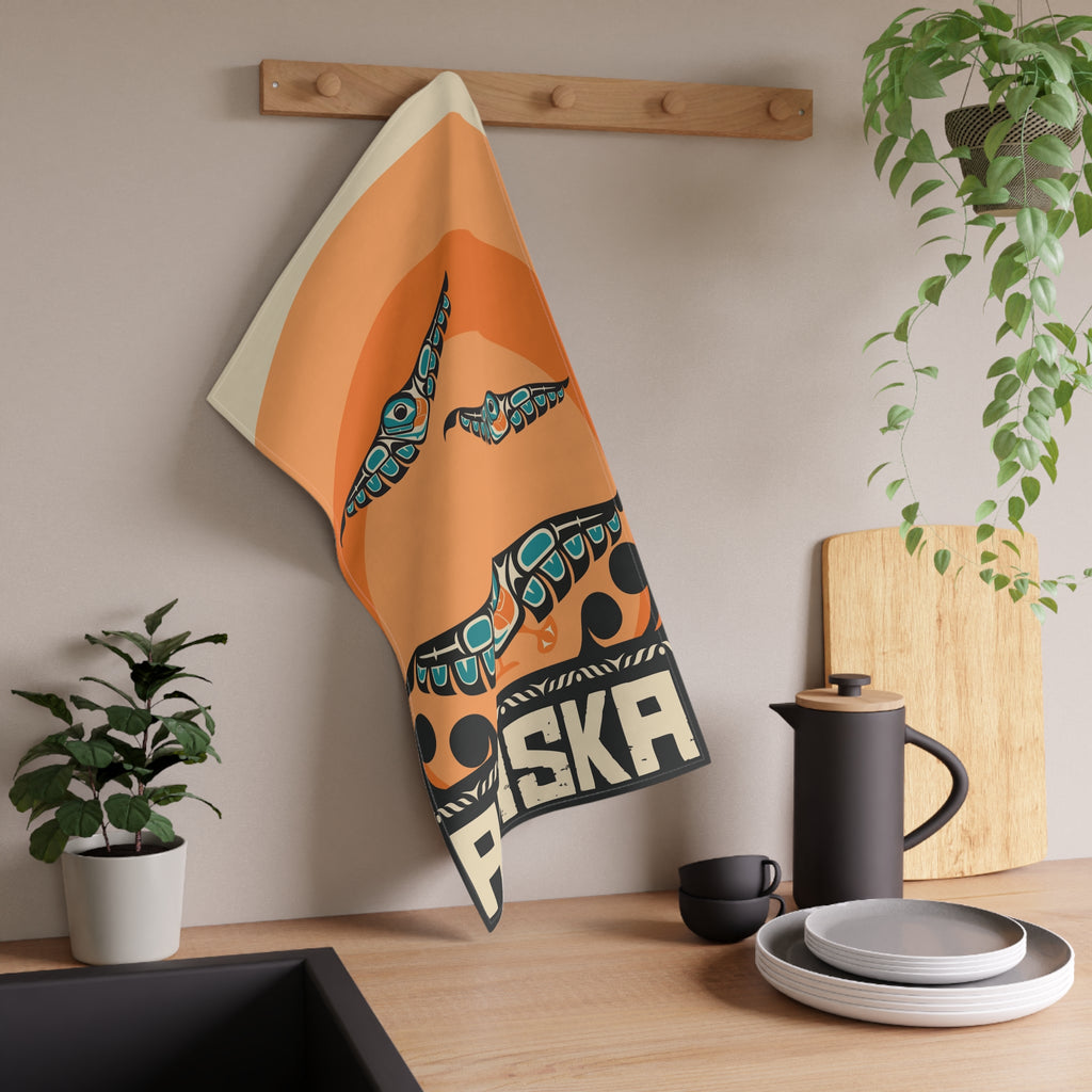 Cotton Twill Tea Towel - Alaska Tribal Puffins - AK State Line™ Collection