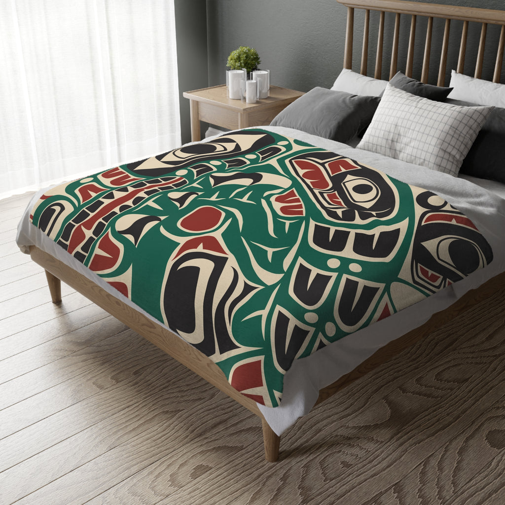 Reversible Plush Blanket - Classic Tribal Sea Monster - Northern Spiritlines™