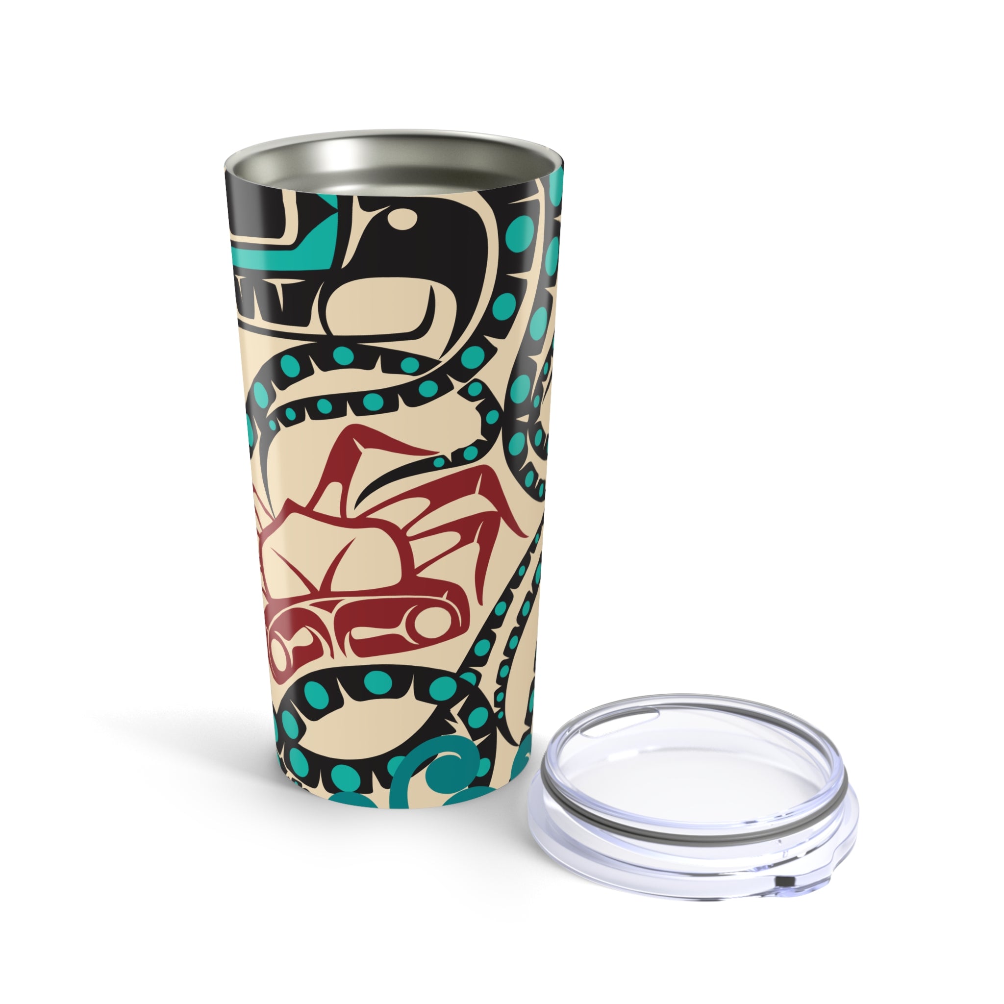20 oz. Stainless Steel Tumbler w/ Lid - Rustic Alaska Tribal Octopus - AK State Line™ Collection