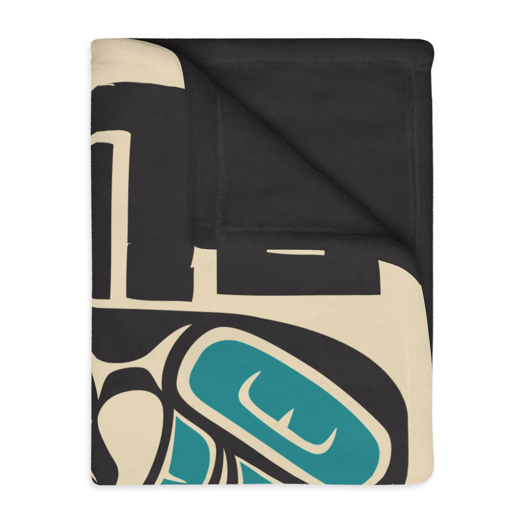 Reversible Plush Blanket - Rustic Alaska Tribal Hummingbird