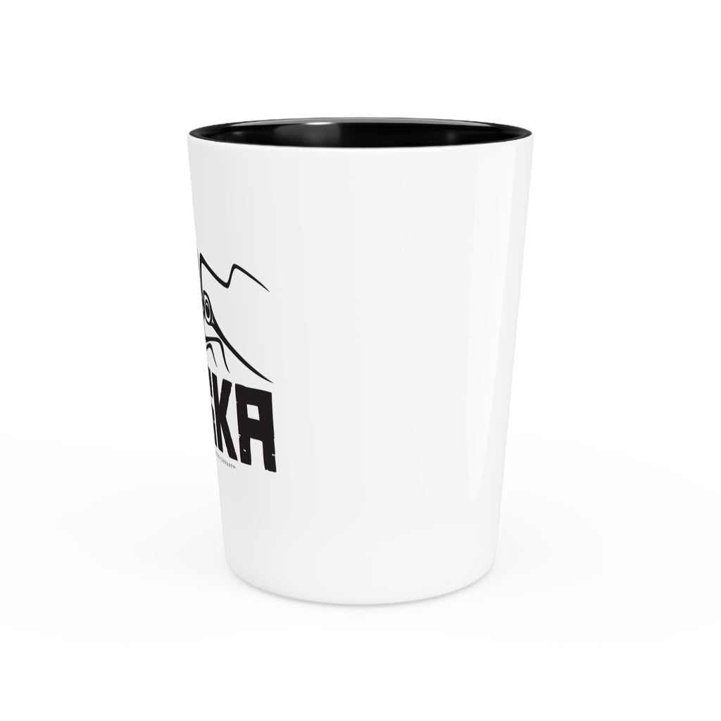 Ceramic Shot Glass - White/Black Interior - Rustic Alaska Tribal Mosquito - AK State Line™ Collection