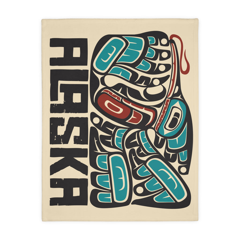 Reversible Plush Blanket - Rustic Alaska Tribal Hummingbird