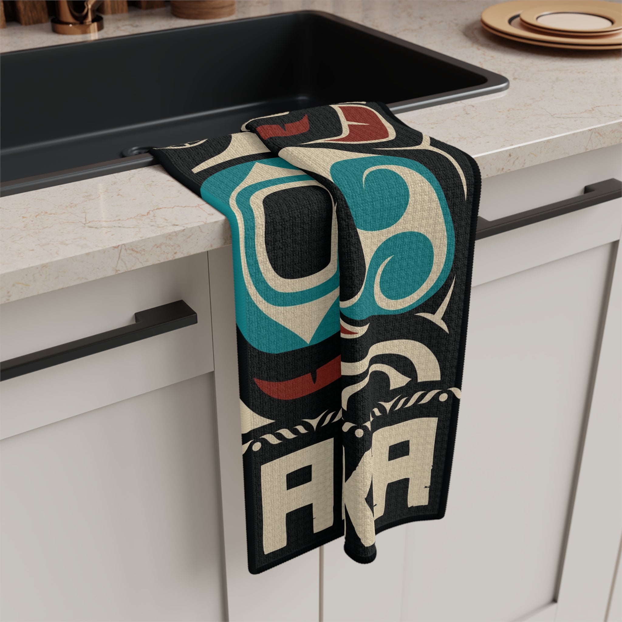 Tea Towel | 18x30" Waffle Weave | Alaska Tribal Orca | Stateline™ Collection