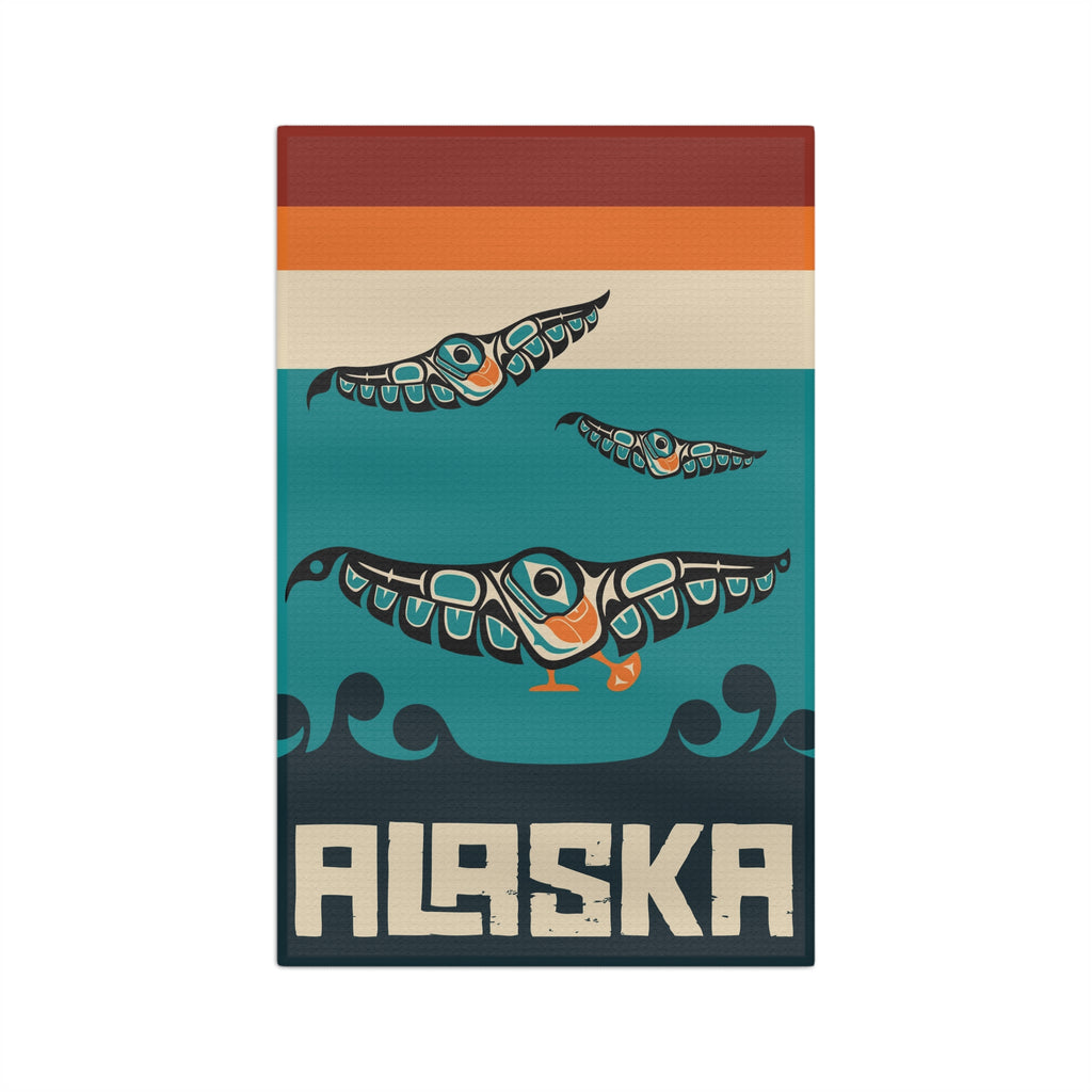 Tea Towel | 18x30" Waffle Weave | Alaska Tribal Puffins | Stateline™ Collection