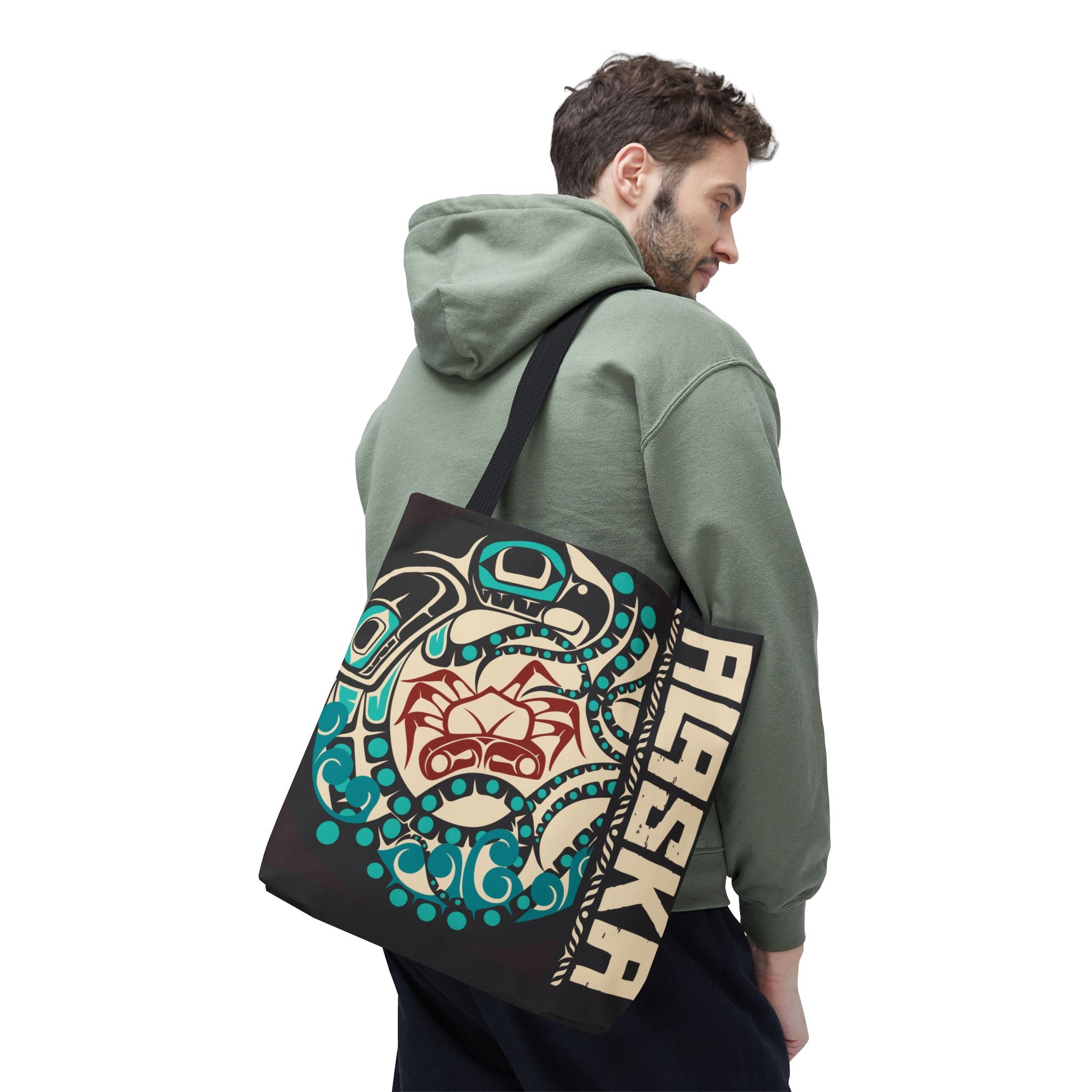 Canvas Tote Bag - Style No. 1 Rustic Alaska Tribal Octopus - AK State Line™ Collection