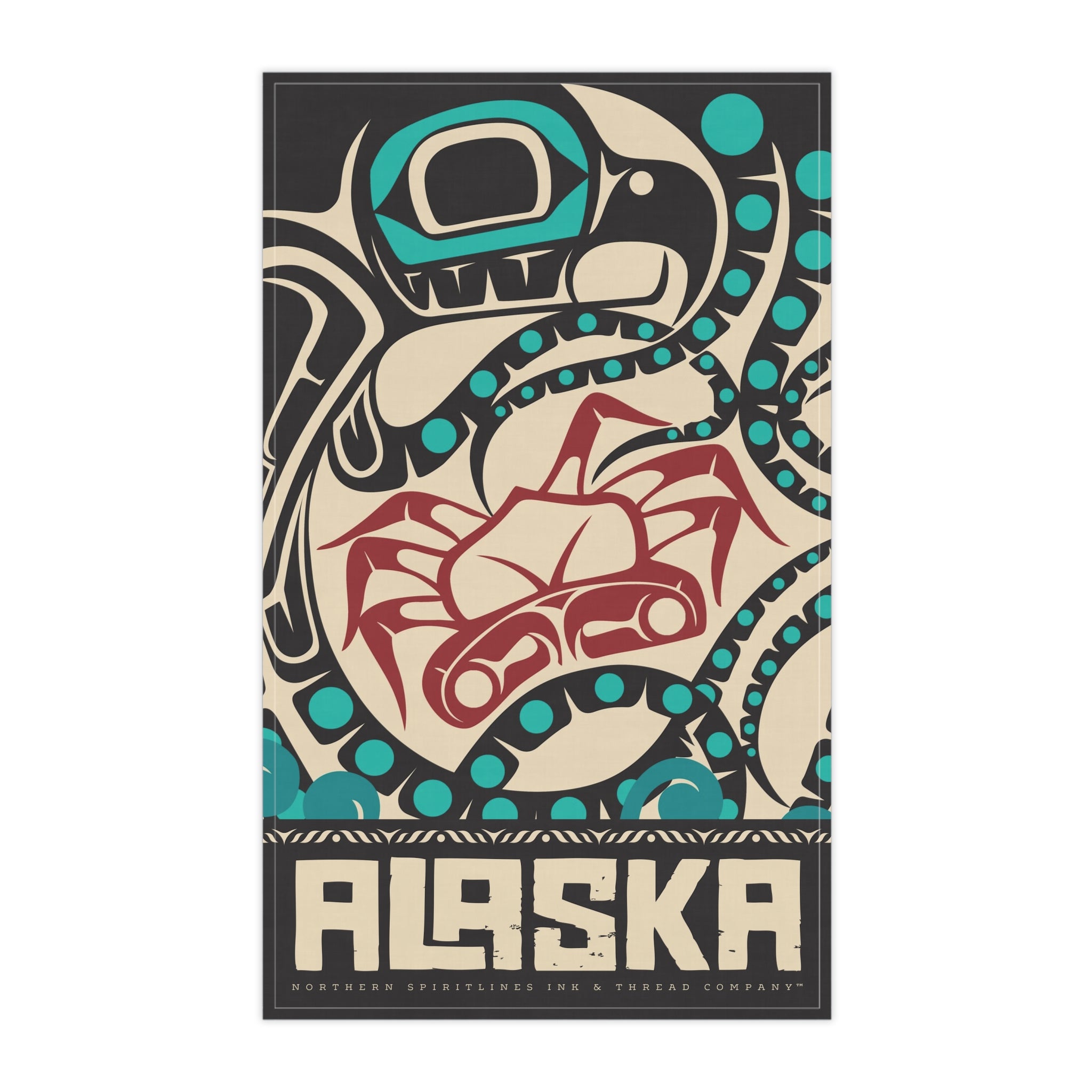 Cotton Twill Tea Towel - Rustic Alaska Tribal Octopus - AK State Line™ Collection