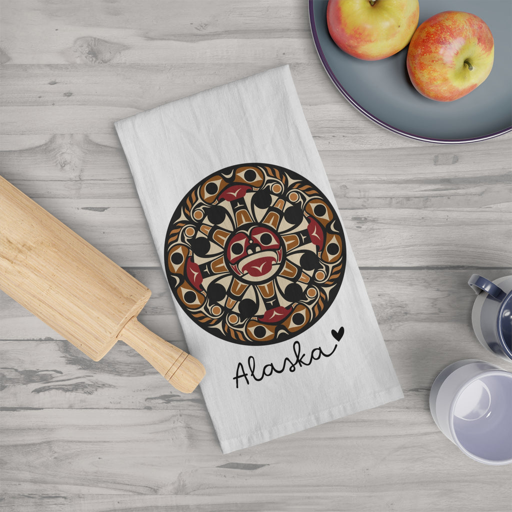 Cotton Tea Towel - Alaska Tribal Sun - AK State Line™ Collection