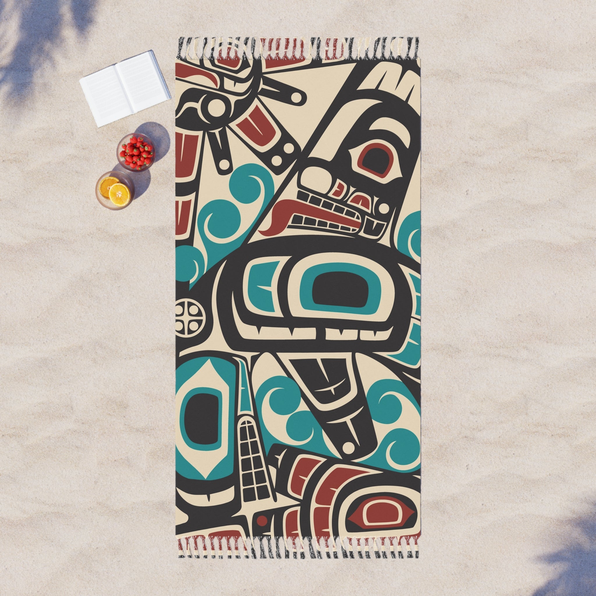 Boho Fringe Beach Cloth - Classic Tribal Orca Print - Northern Spiritlines™