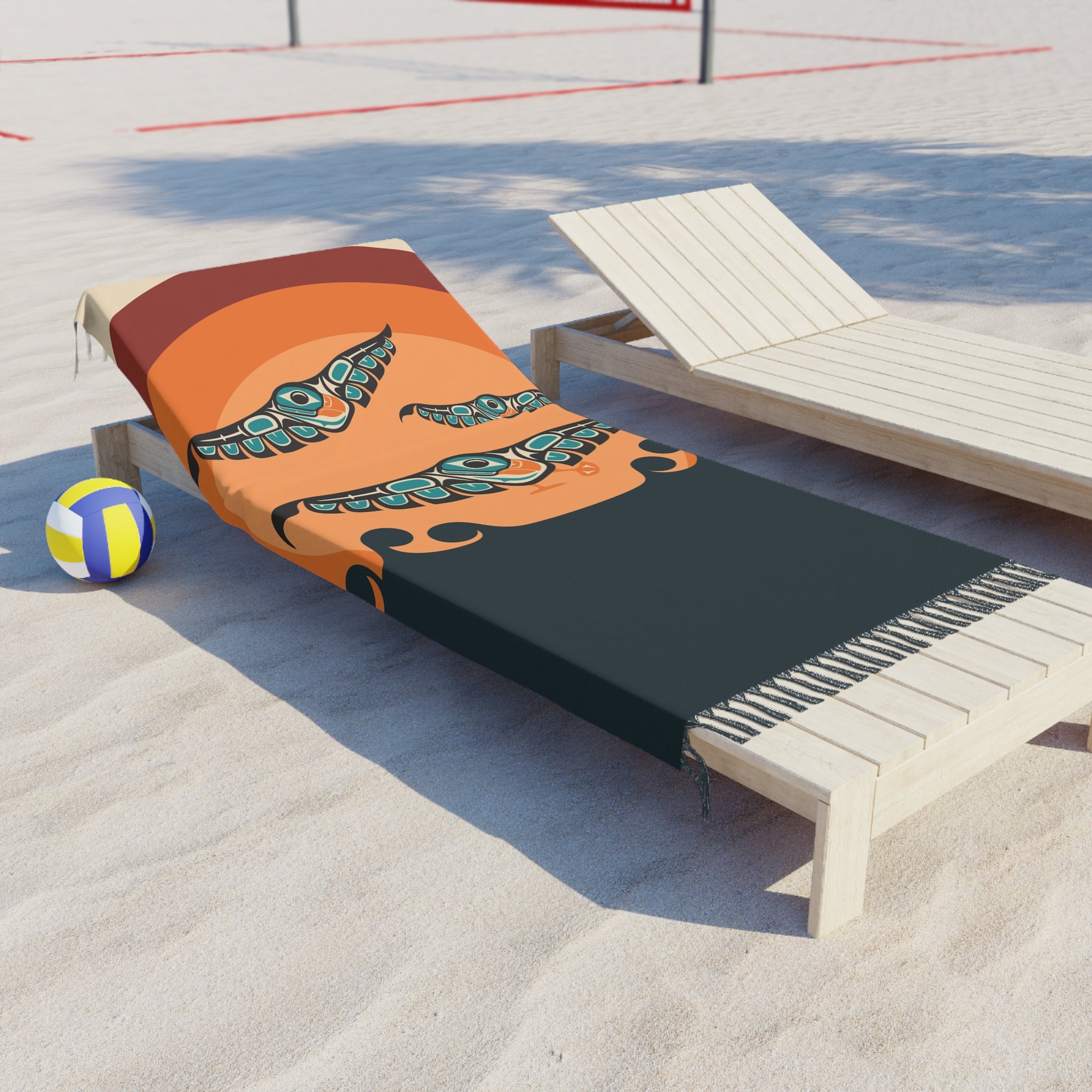 Boho Fringe Beach Cloth - Classic Tribal Puffins - Northern Spiritlines™