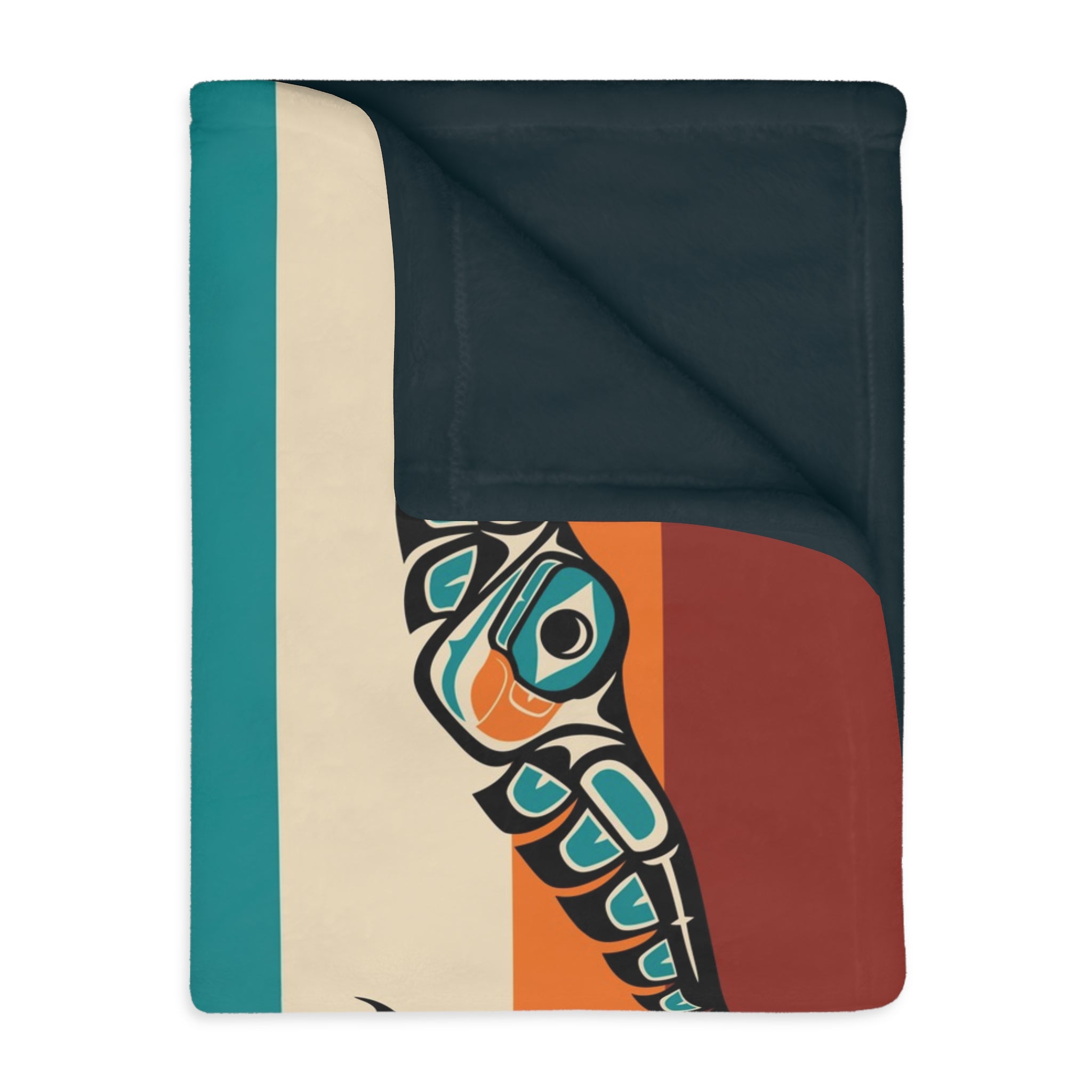Reversible Coral Fleece Blanket | Tribal Puffins | Signature Collection