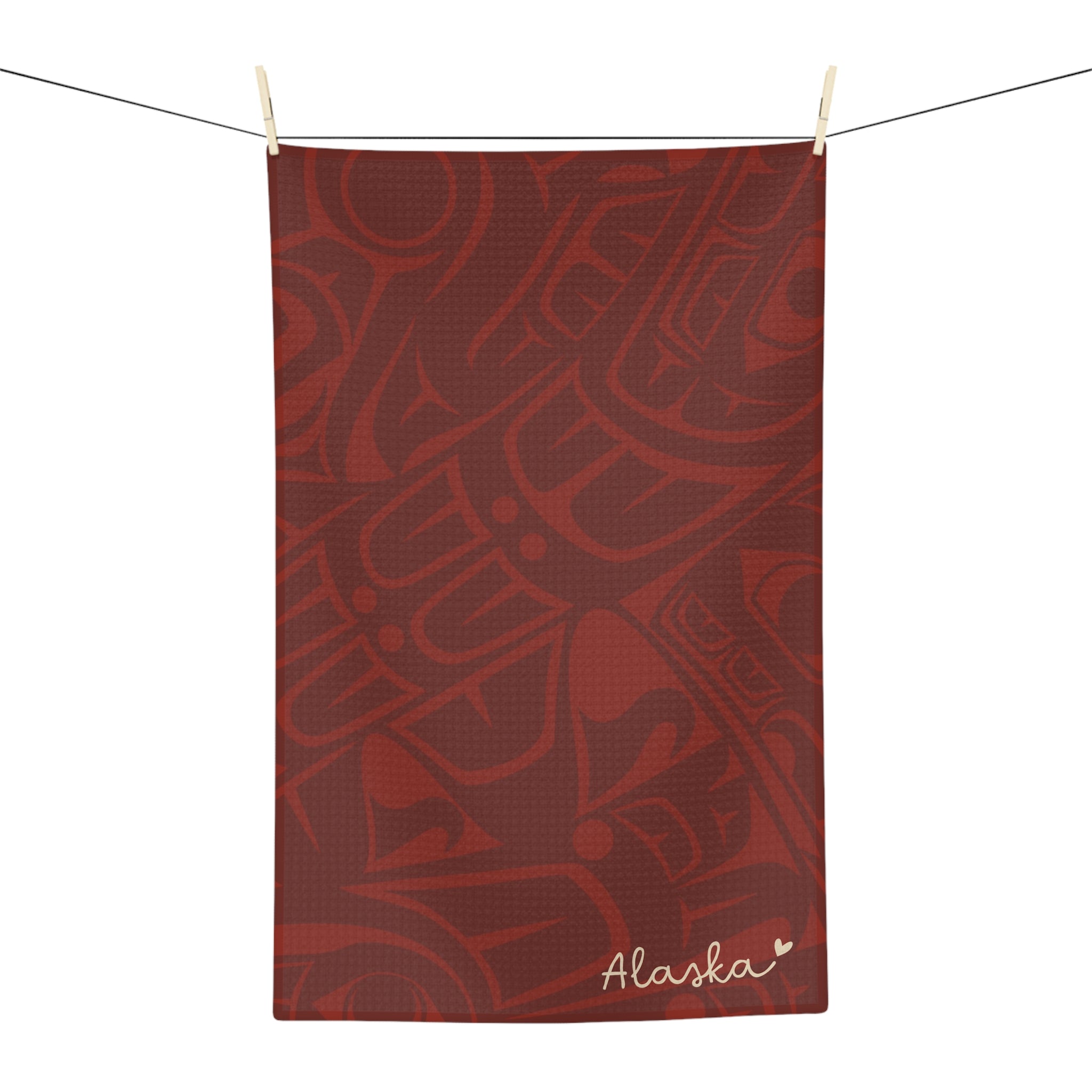 Microfiber Tea Towel - Classic Tribal Print with Alaska (Red) - AK State Line™ Collection