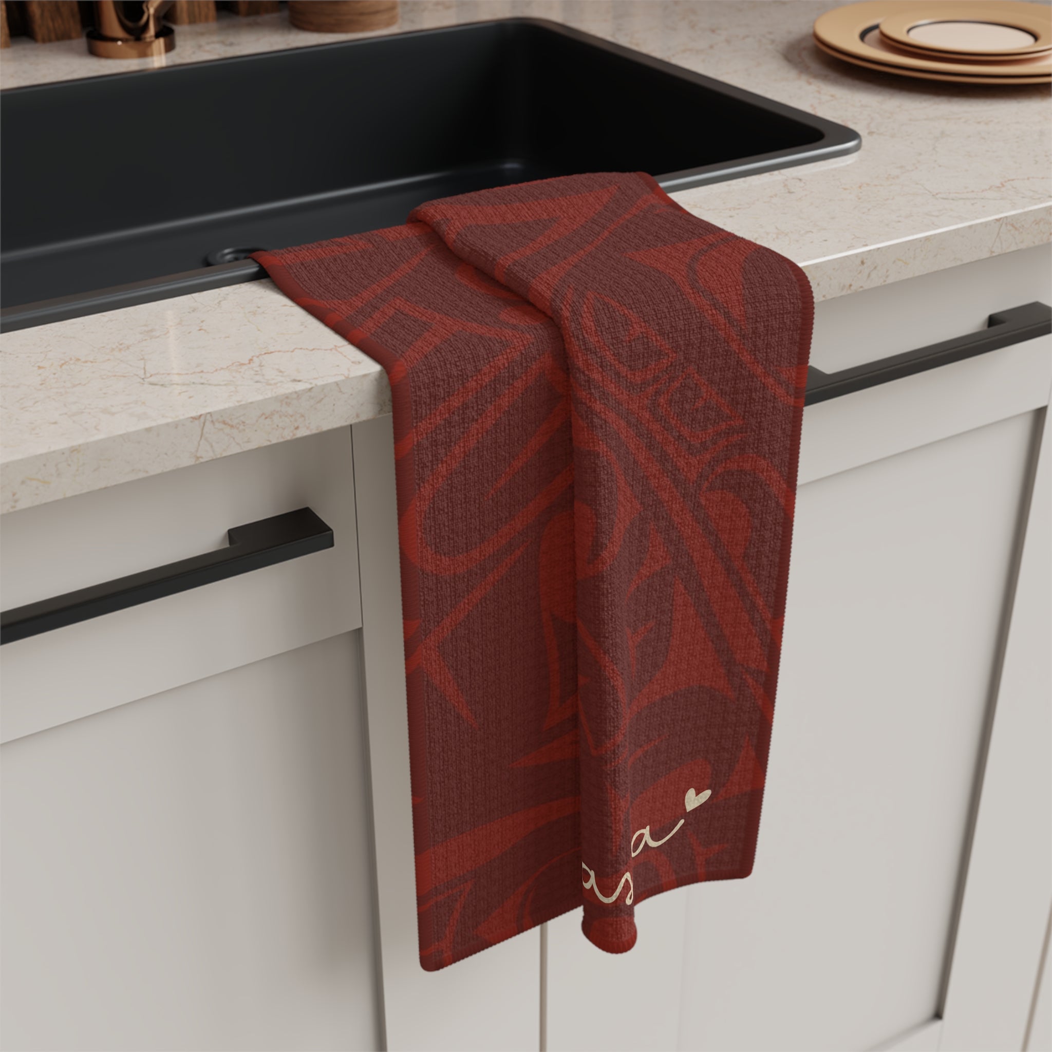 Microfiber Tea Towel - Classic Tribal Print with Alaska (Red) - AK State Line™ Collection