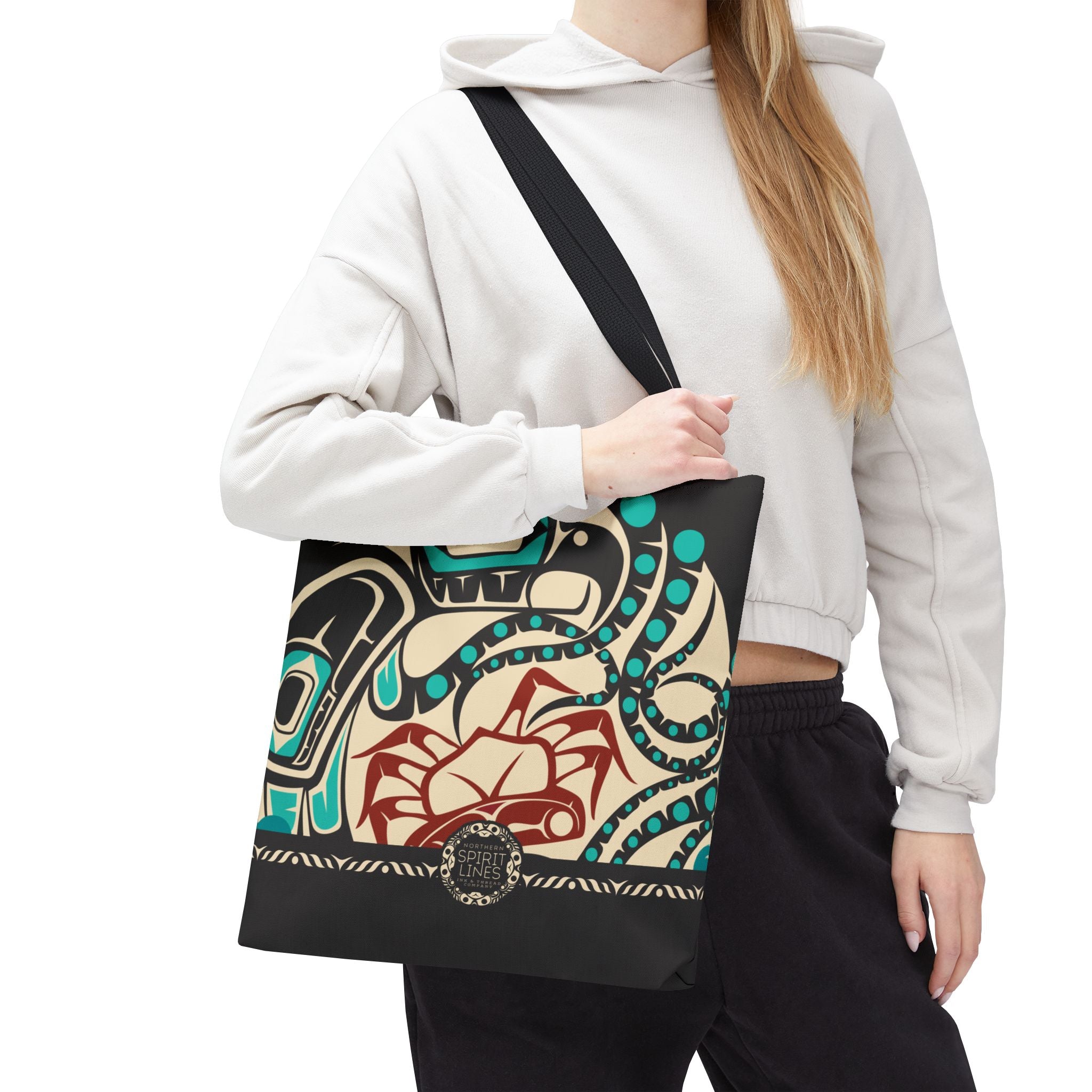 Canvas Tote Bag - Classic Tribal Octopus Print with Tribal End Cap - Northern Spiritlines™