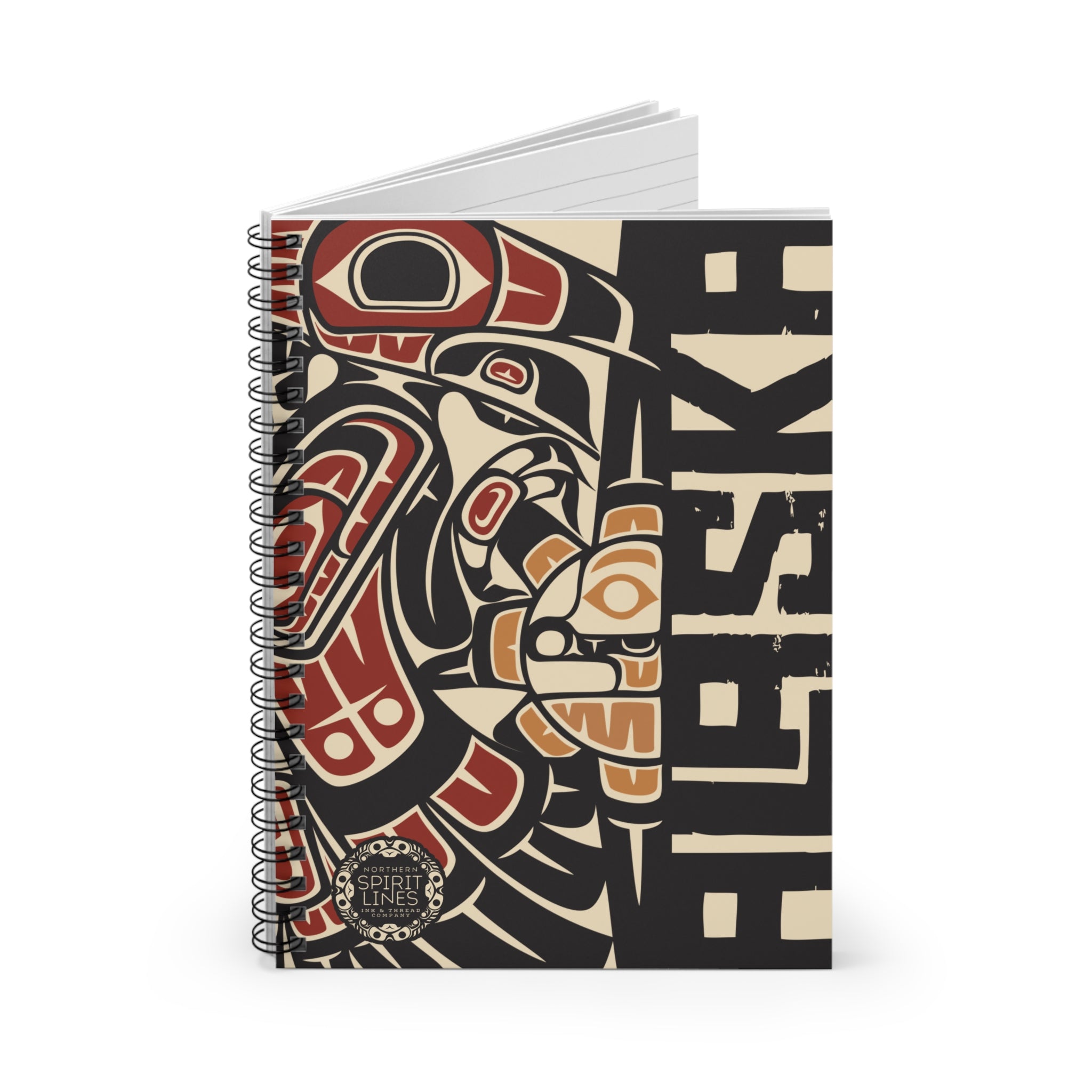 Spiral Notebook, Journal - Rustic Tribal Raven w/ Vertical Alaska - AK State Line™