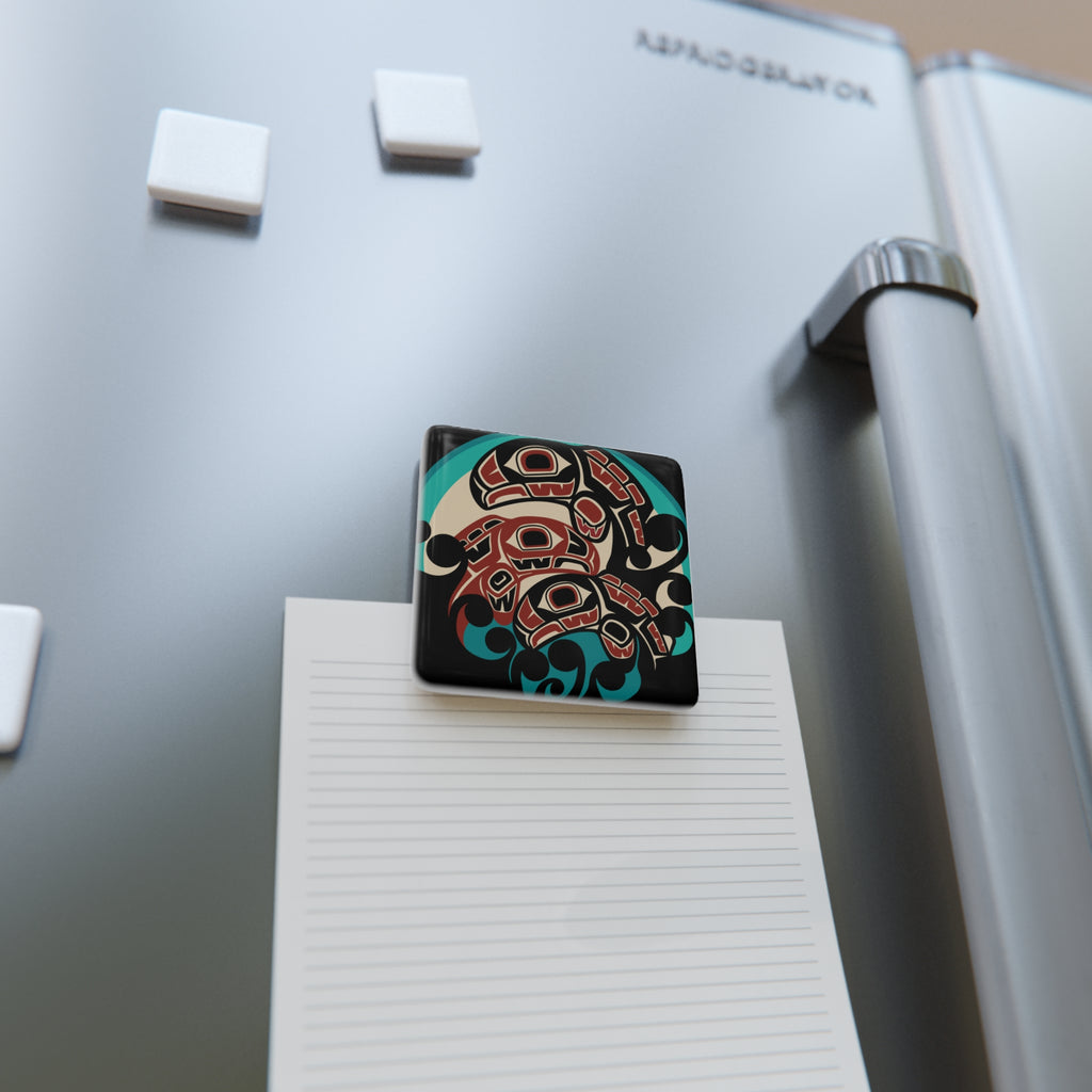 2x2" Ceramic Magnet | Tribal Salmon
