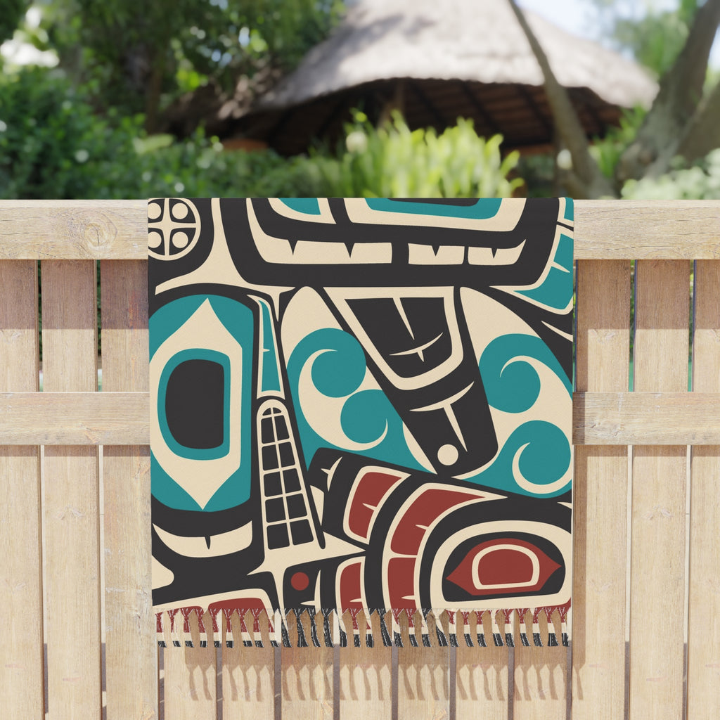 Boho Fringe Beach Cloth - Classic Tribal Orca Print - Northern Spiritlines™