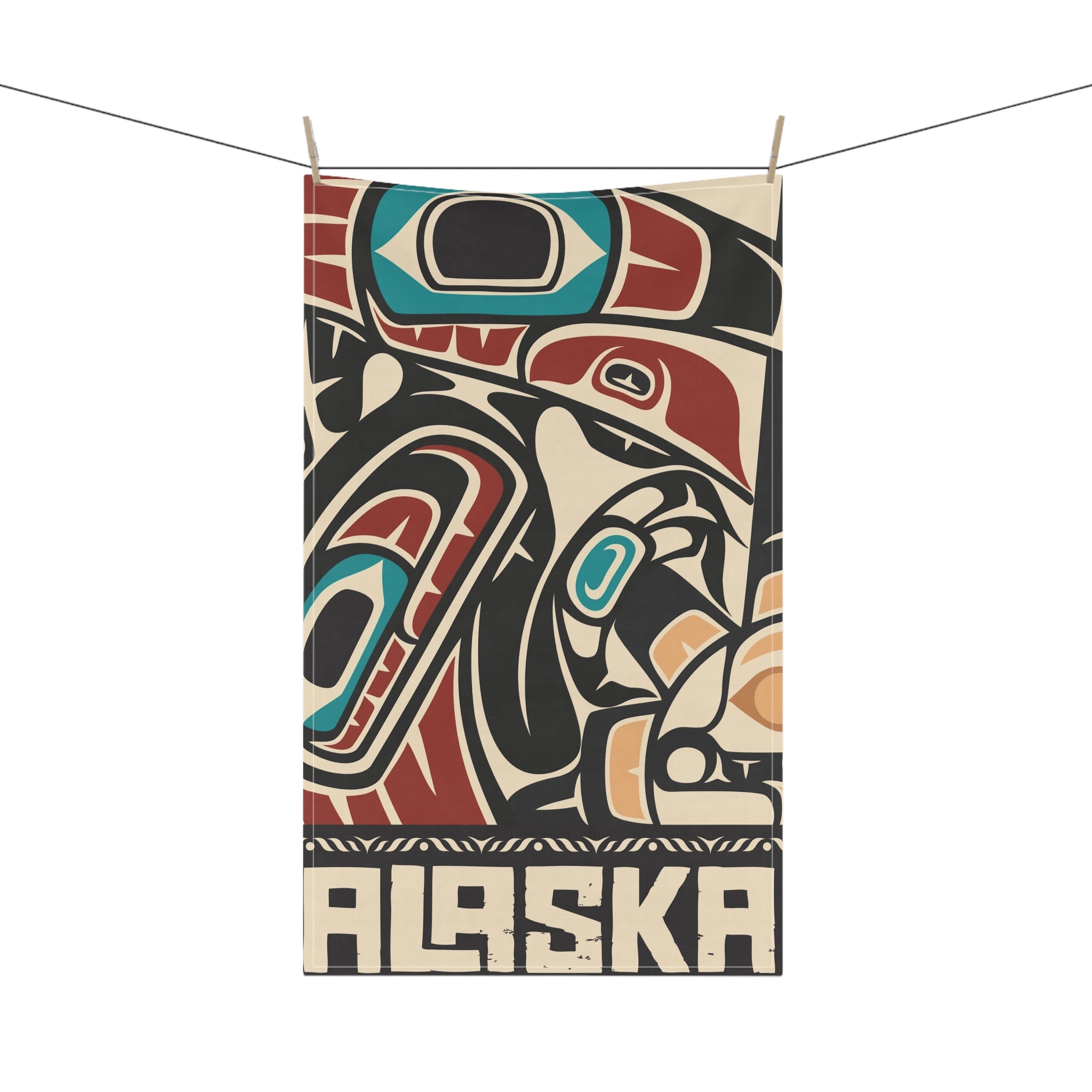 Cotton Twill Tea Towel - Alaska Tribal Raven - AK State Line™ Collection