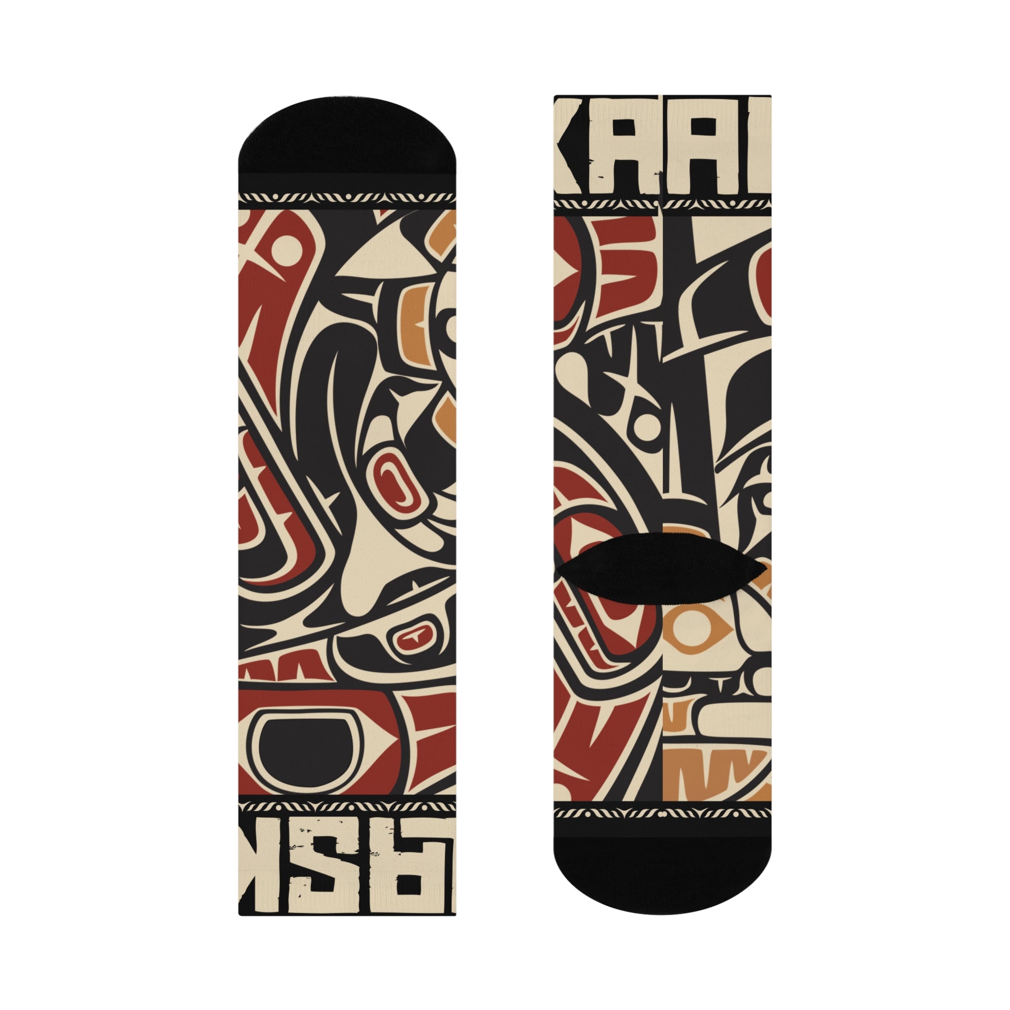 Crew Socks - Cushion Bottom - Rustic Alaska Tribal Raven - AK State Line™ Collection
