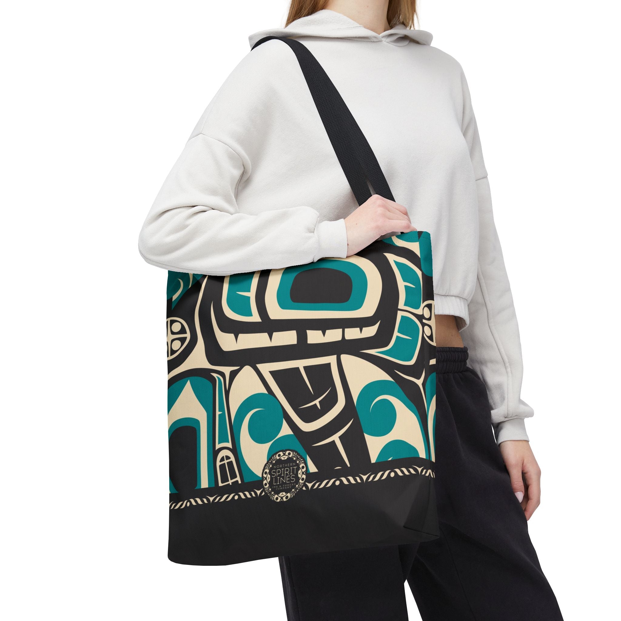 Canvas Tote Bag - Classic Tribal Orca Print with Tribal End Cap - Northern Spiritlines™
