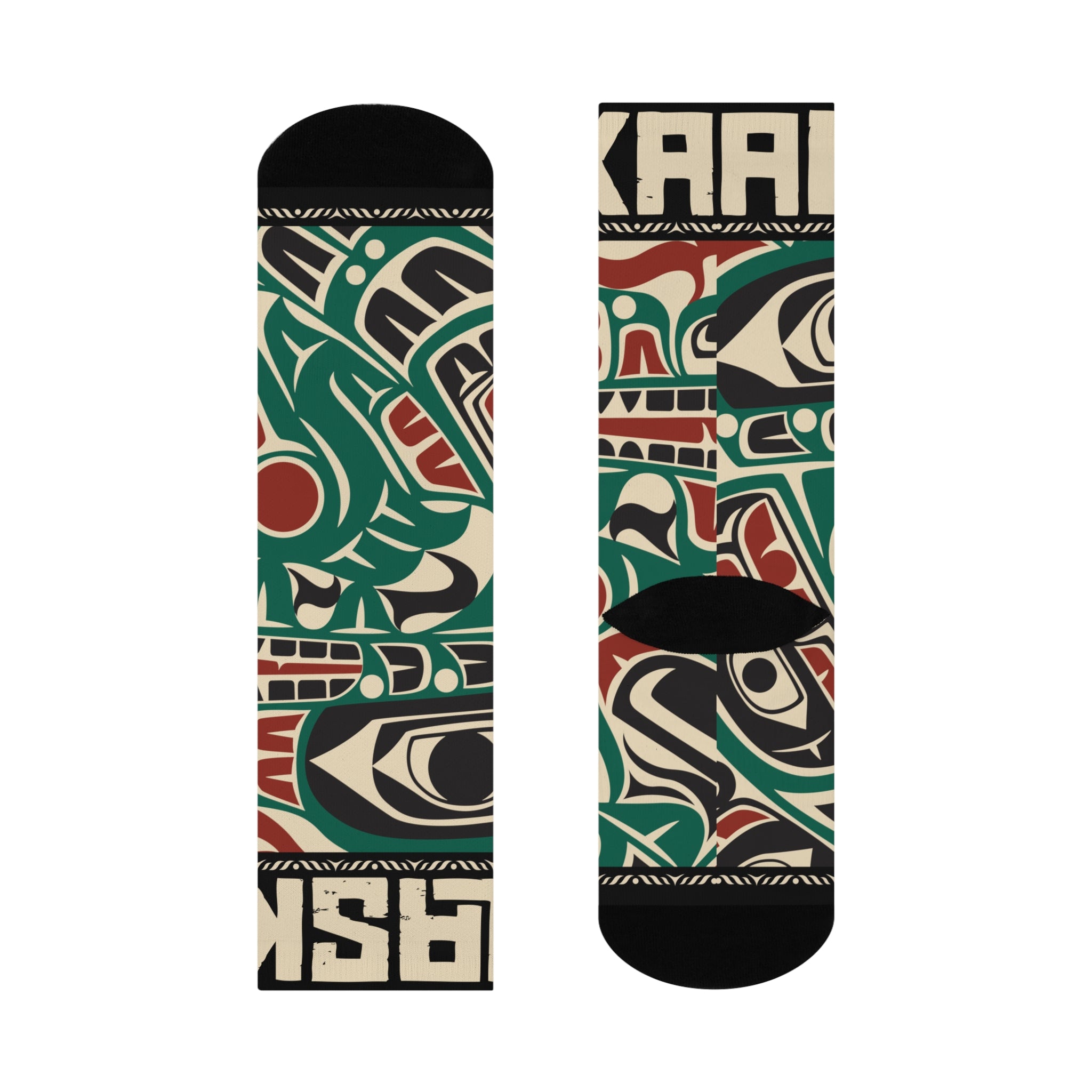 Crew Socks - Cushion Bottom - Rustic Alaska Tribal Sea Monster - AK State Line™