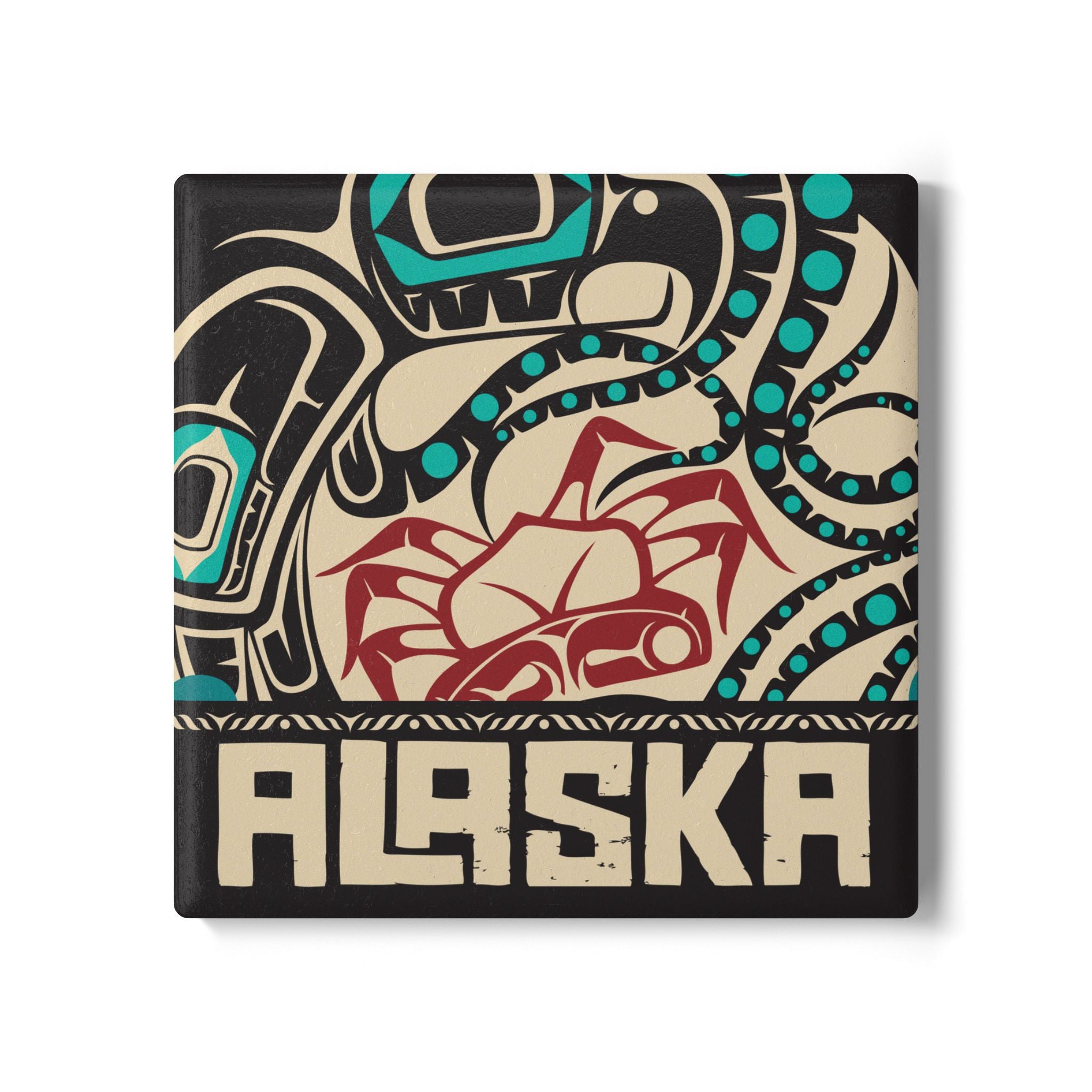 Ceramic Coaster - Rustic Alaska Tribal Octopus - AK State Line™ Collection