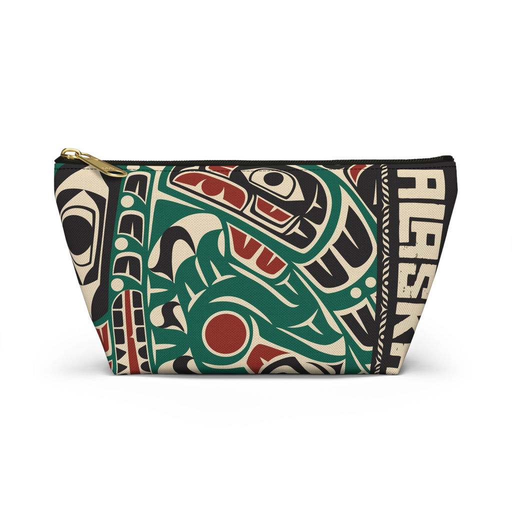 Travel Accessory Zipper Pouch - Rustic Alaska Tribal Sea Monster - AK State Line™ Collection