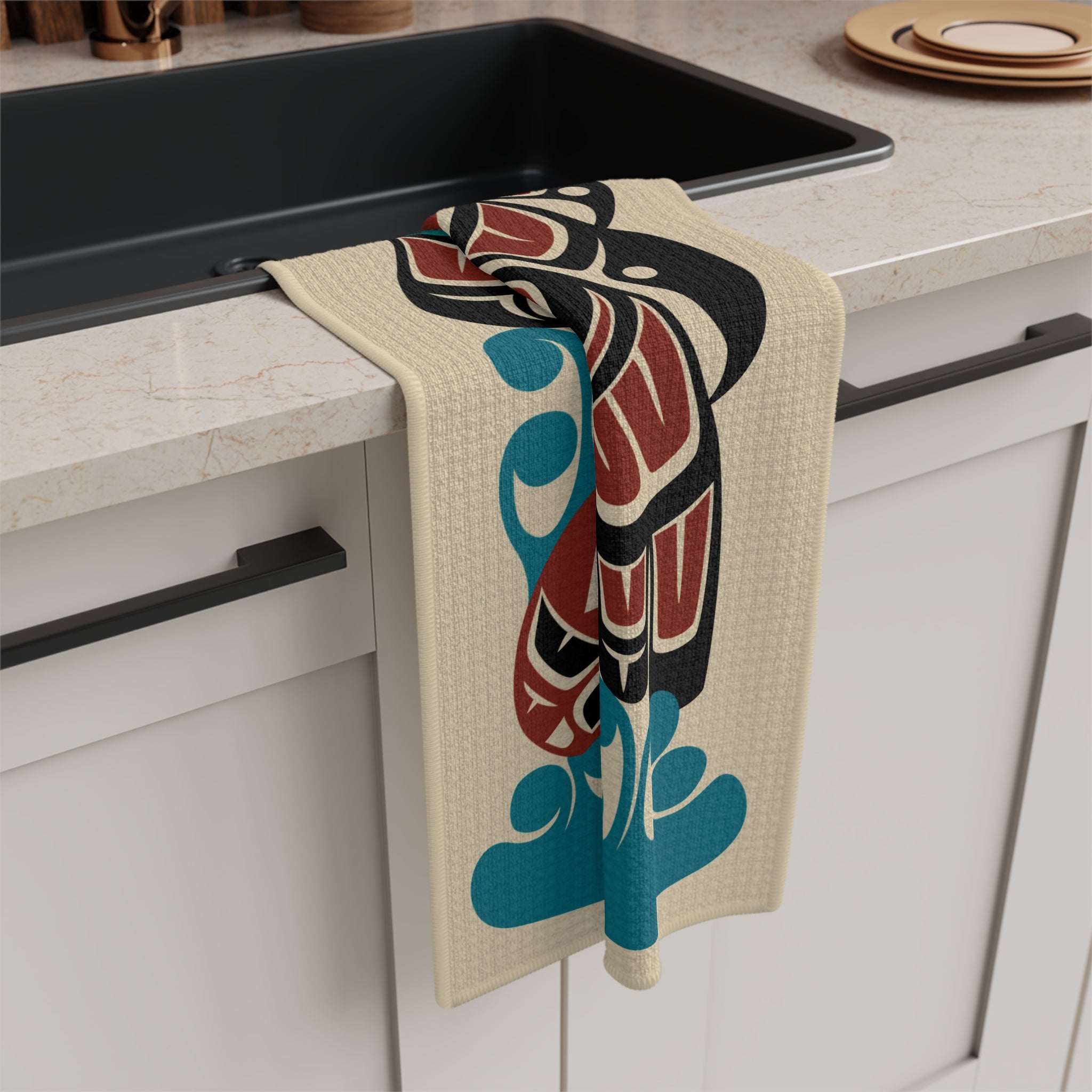 Tea Towel - Waffle Weave | Classic Tribal Eagle & Salmon | Signature Collection