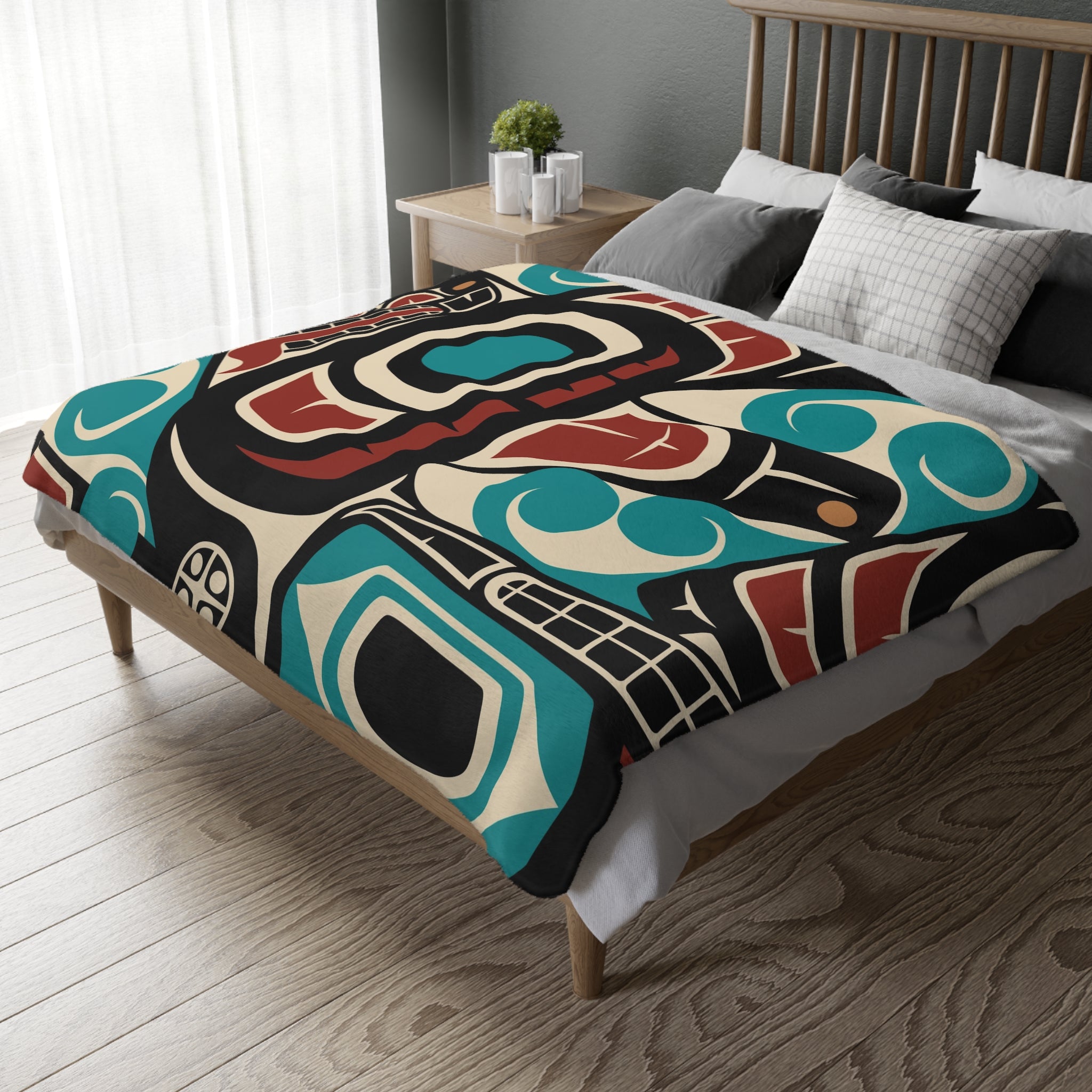 Reversible Coral Fleece Blanket | Classic Tribal Orca | Northern Spiritlines™ Signature