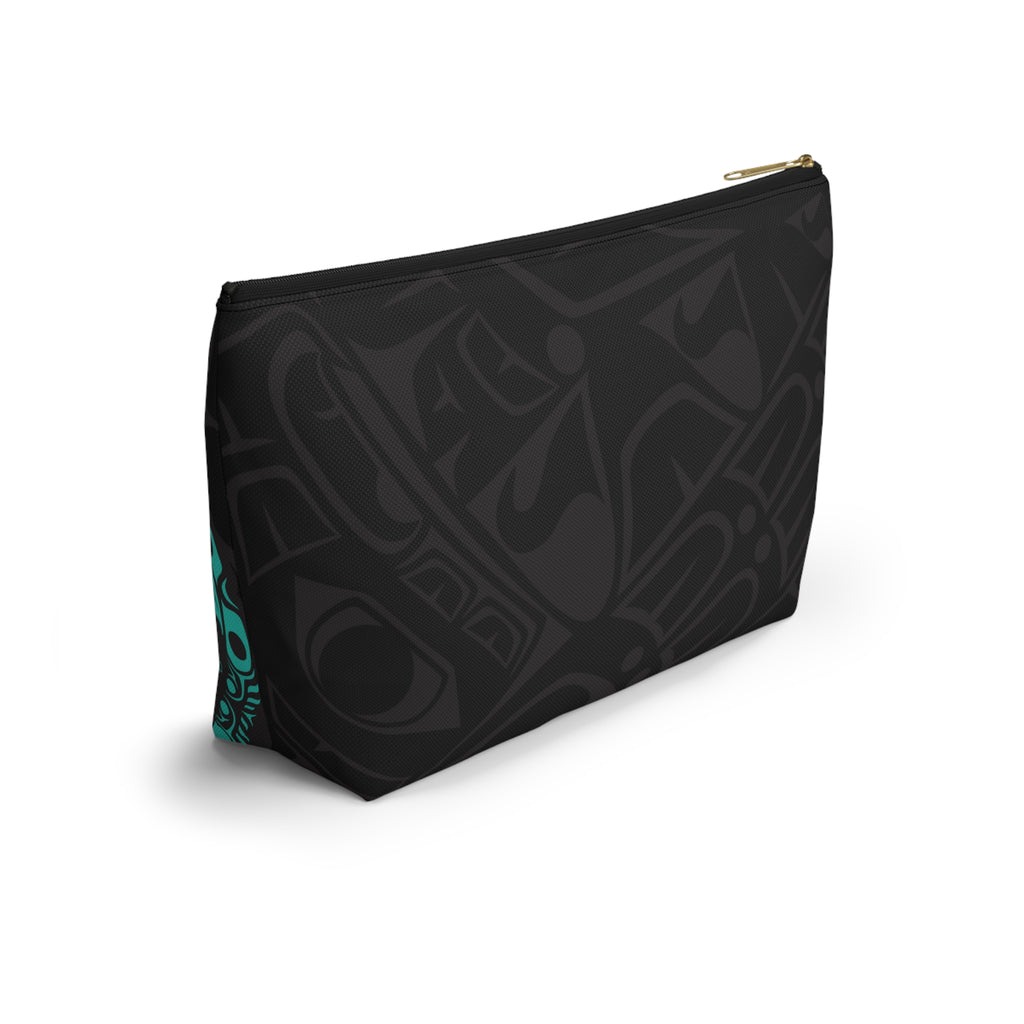 Travel Accessory Zipper Pouch - Classic Tribal Smoky Print with Teal Logo - Northern Spiritlines™