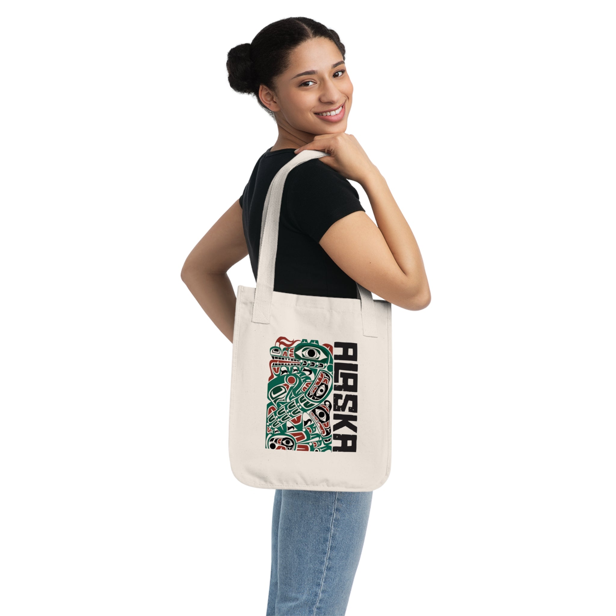 Organic Canvas Tote Bag - Rustic Alaska Tribal Sea Monster - AK State Line™ Collection