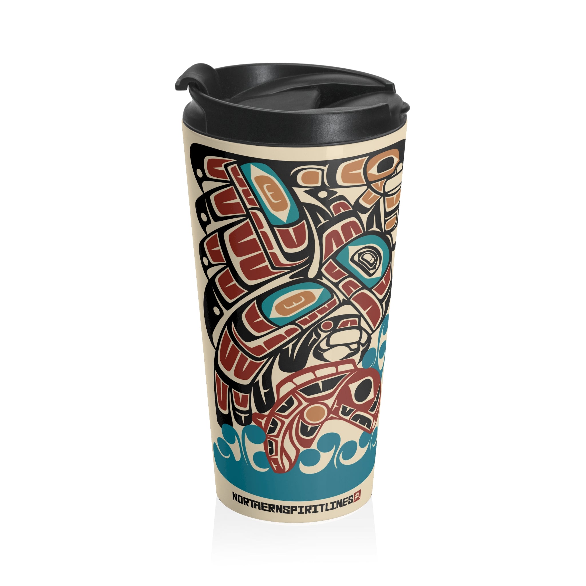 15 oz. Coffee Travel Tumbler | Classic Tribal Eagle & Salmon | Signature Collection