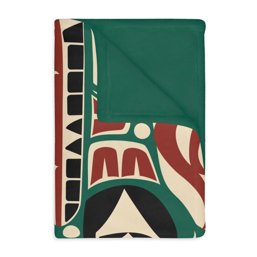 Reversible Coral Fleece Blanket | Classic Tribal Sea Monster | Northern Spiritlines™ Signature