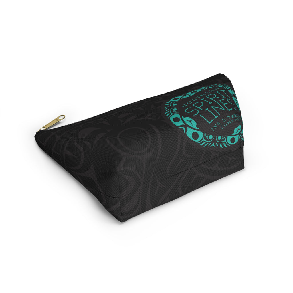 Travel Accessory Zipper Pouch - Classic Tribal Smoky Print with Teal Logo - Northern Spiritlines™