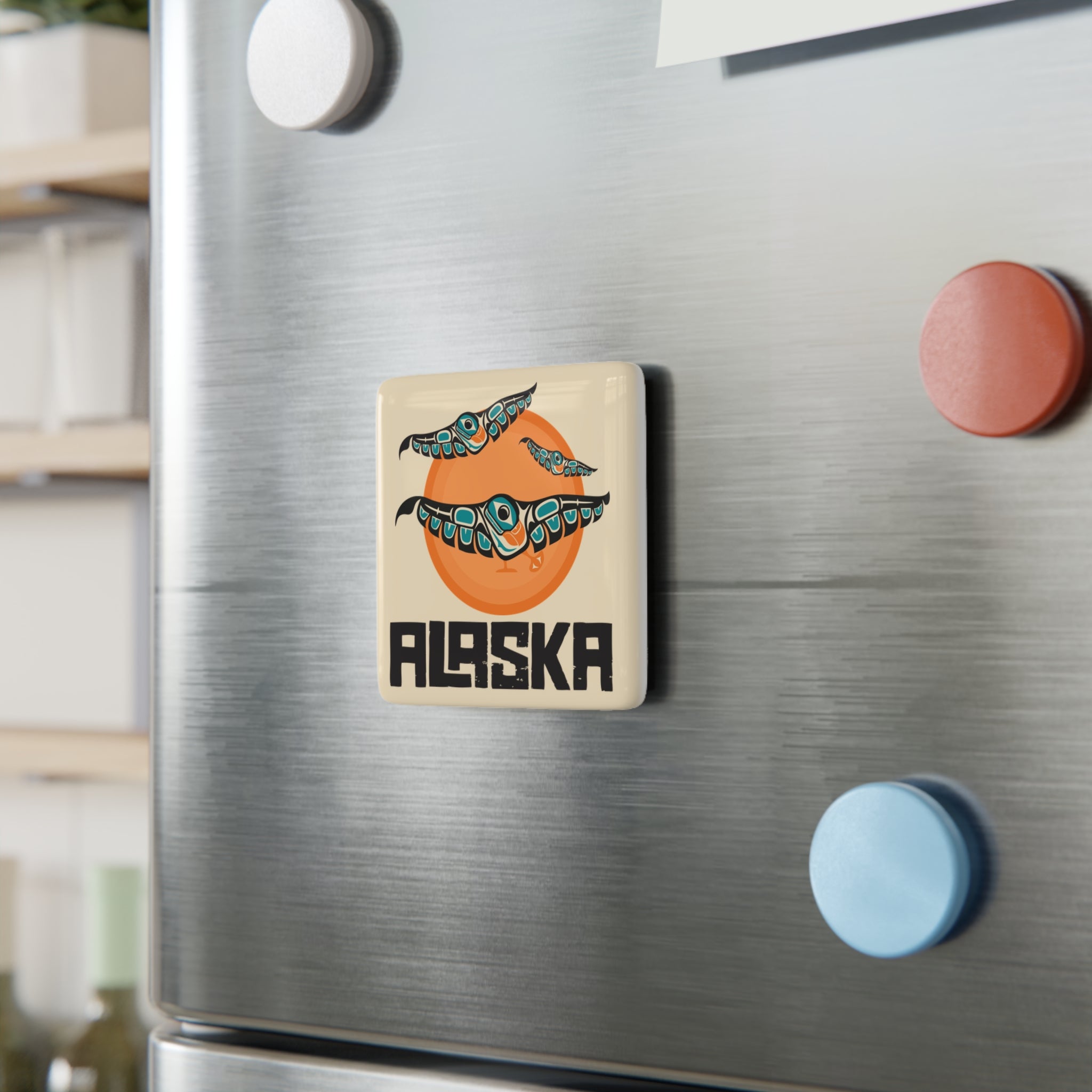 Porcelain Magnet - Alaska Tribal Puffins - AK State Line™ Collection