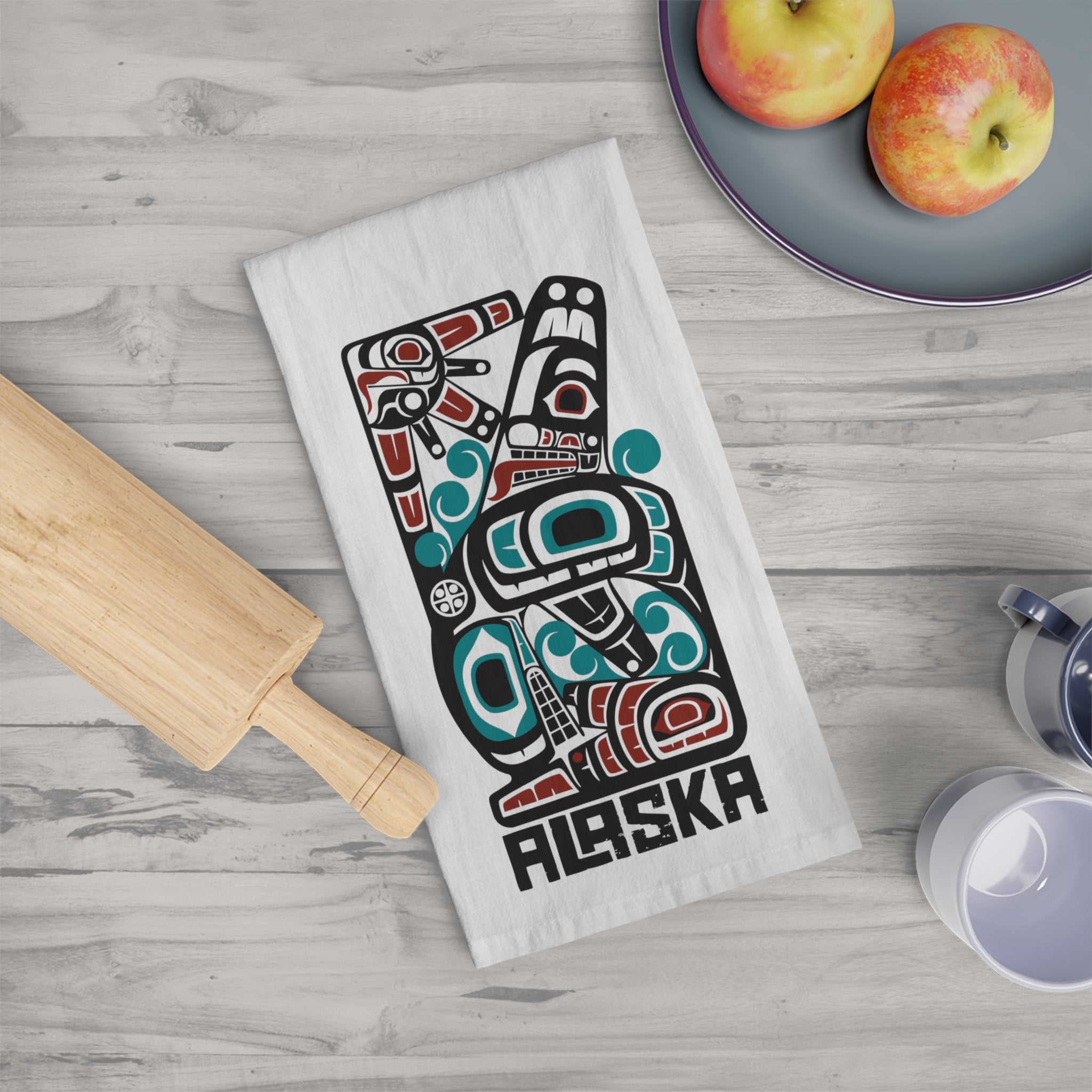 Cotton Tea Towel - Alaska Classic Tribal Orca - AK State Line™ Collection