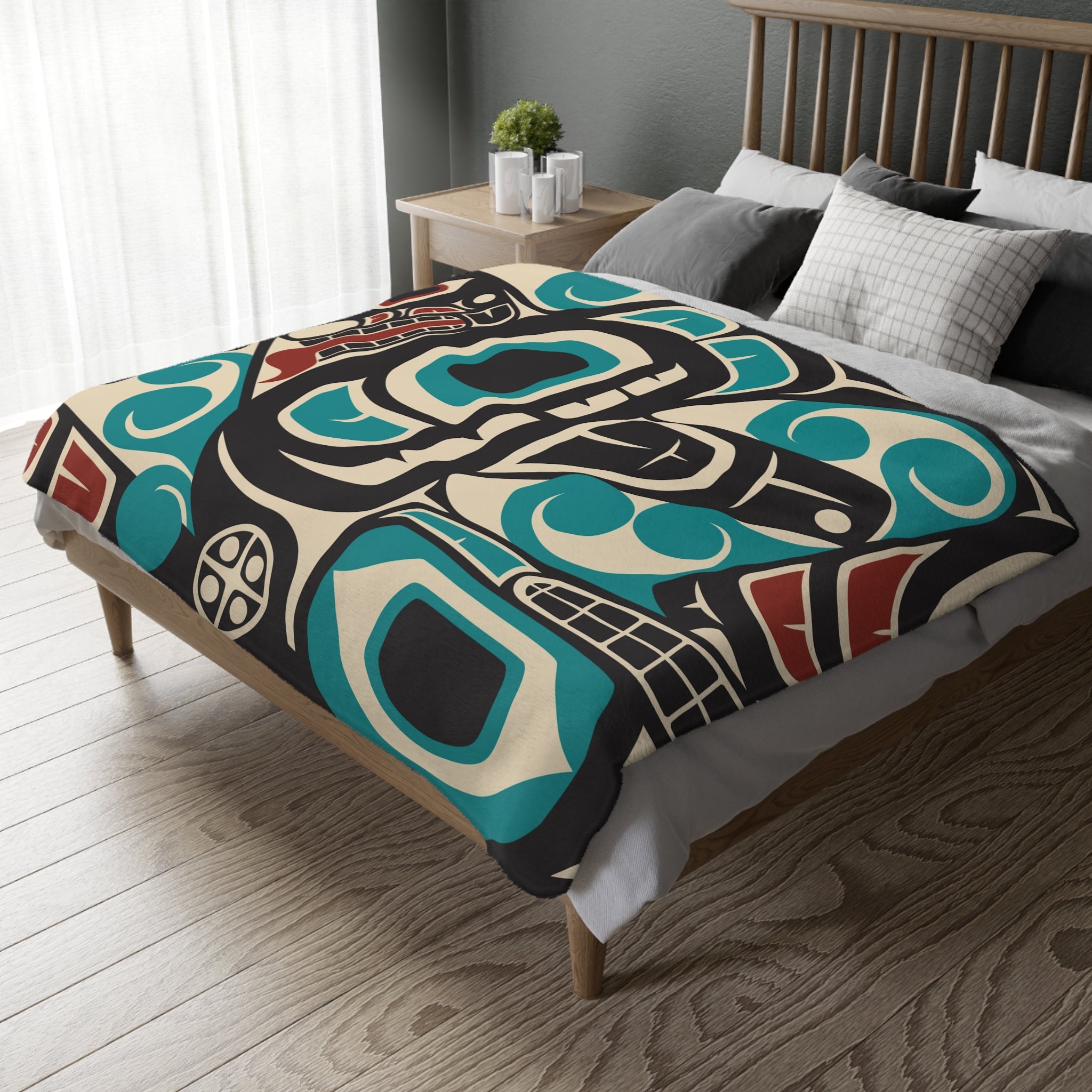 Reversible Plush Blanket - Classic Tribal Orca Print - Northern Spiritlines™