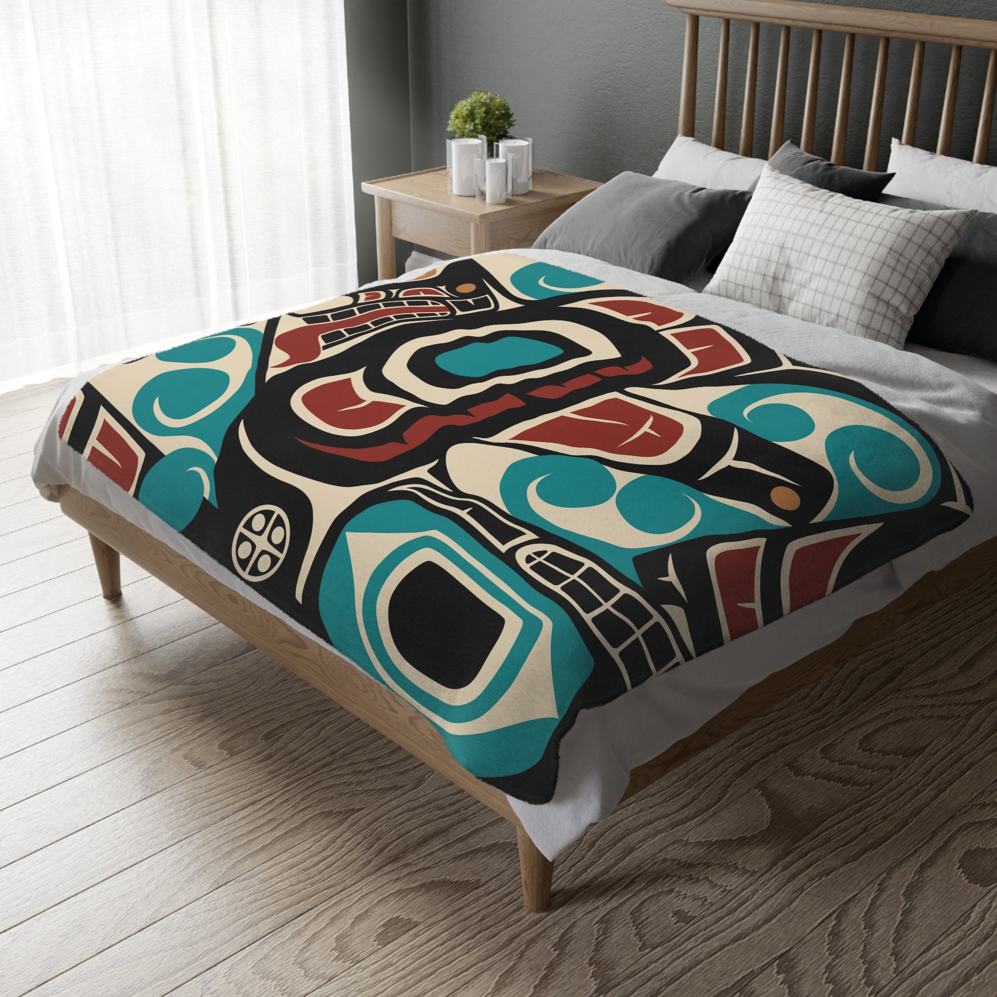 Reversible Coral Fleece Blanket | Classic Tribal Orca | Northern Spiritlines™ Signature