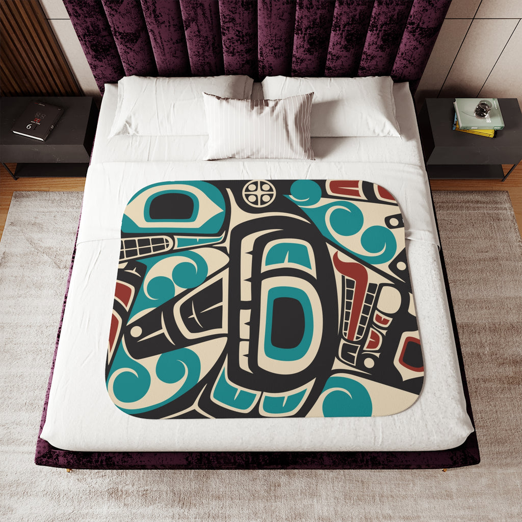 Sherpa Fleece Blanket - Classic Tribal Orca - Northern Spiritlines™