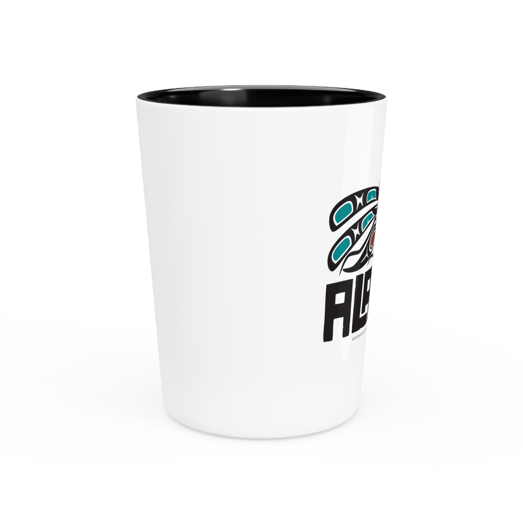 Ceramic Shot Glass - White/Black Interior - Rustic Alaska Tribal Mosquito - AK State Line™ Collection