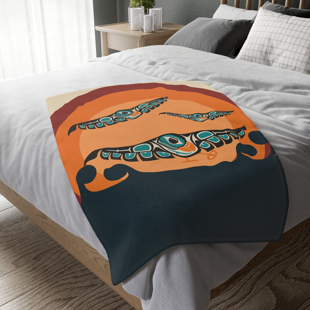 Reversible Plush Blanket - Classic Tribal Puffins - Northern Spiritlines™