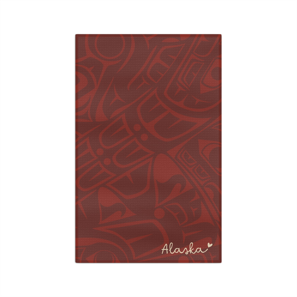 Microfiber Tea Towel - Classic Tribal Print with Alaska (Red) - AK State Line™ Collection