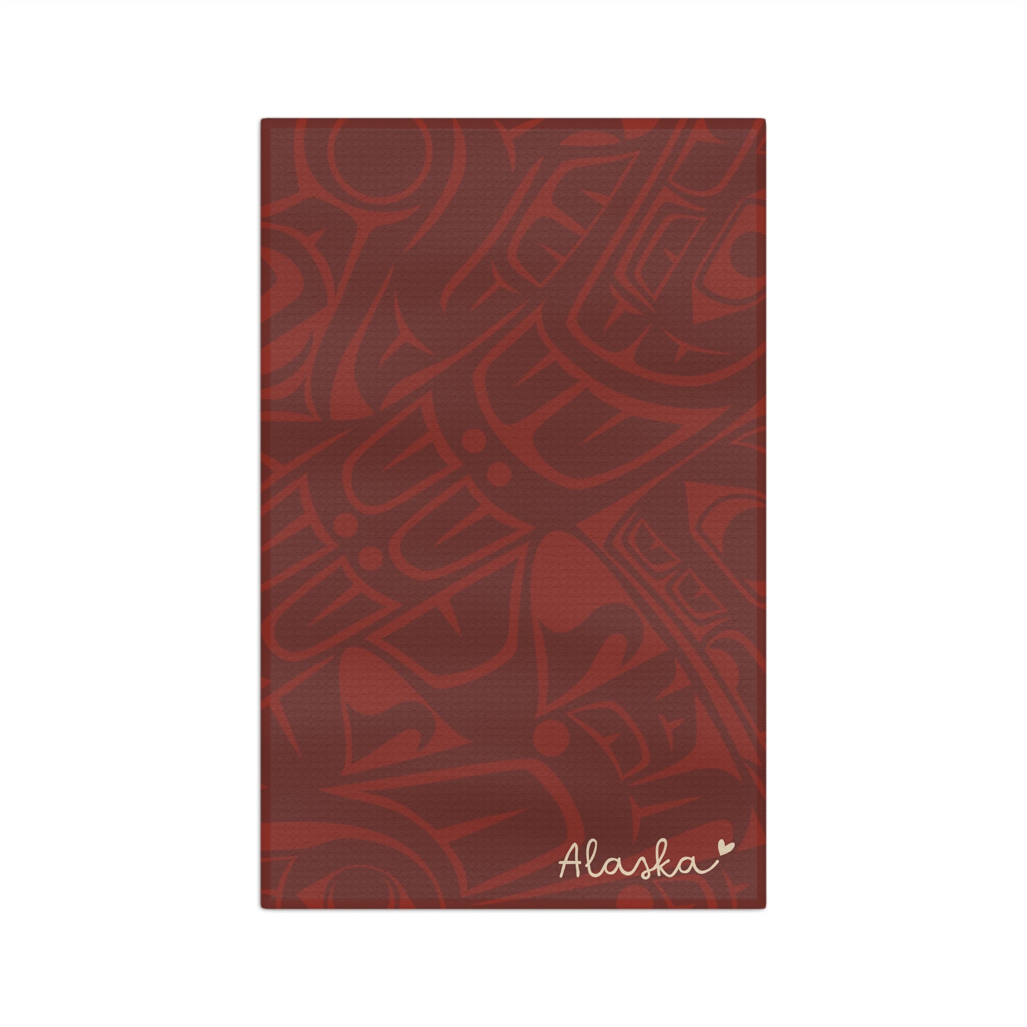Microfiber Tea Towel - Classic Tribal Print with Alaska (Red) - AK State Line™ Collection