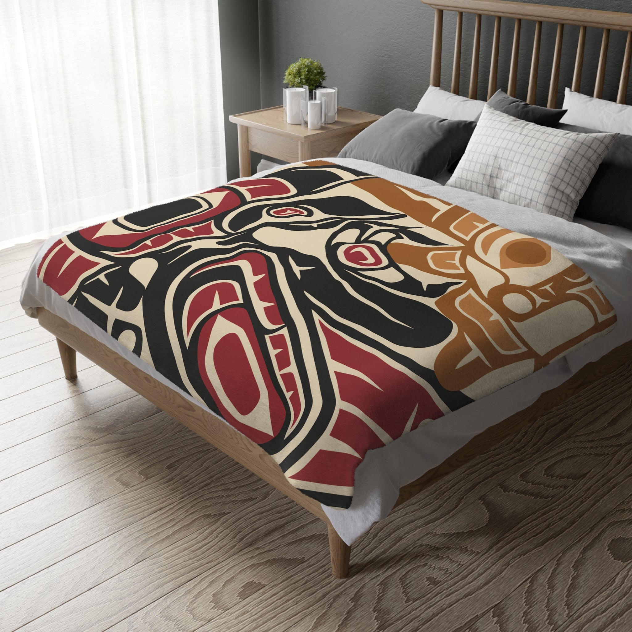 Reversible Plush Blanket - Classic Tribal Raven - Northern Spiritlines™